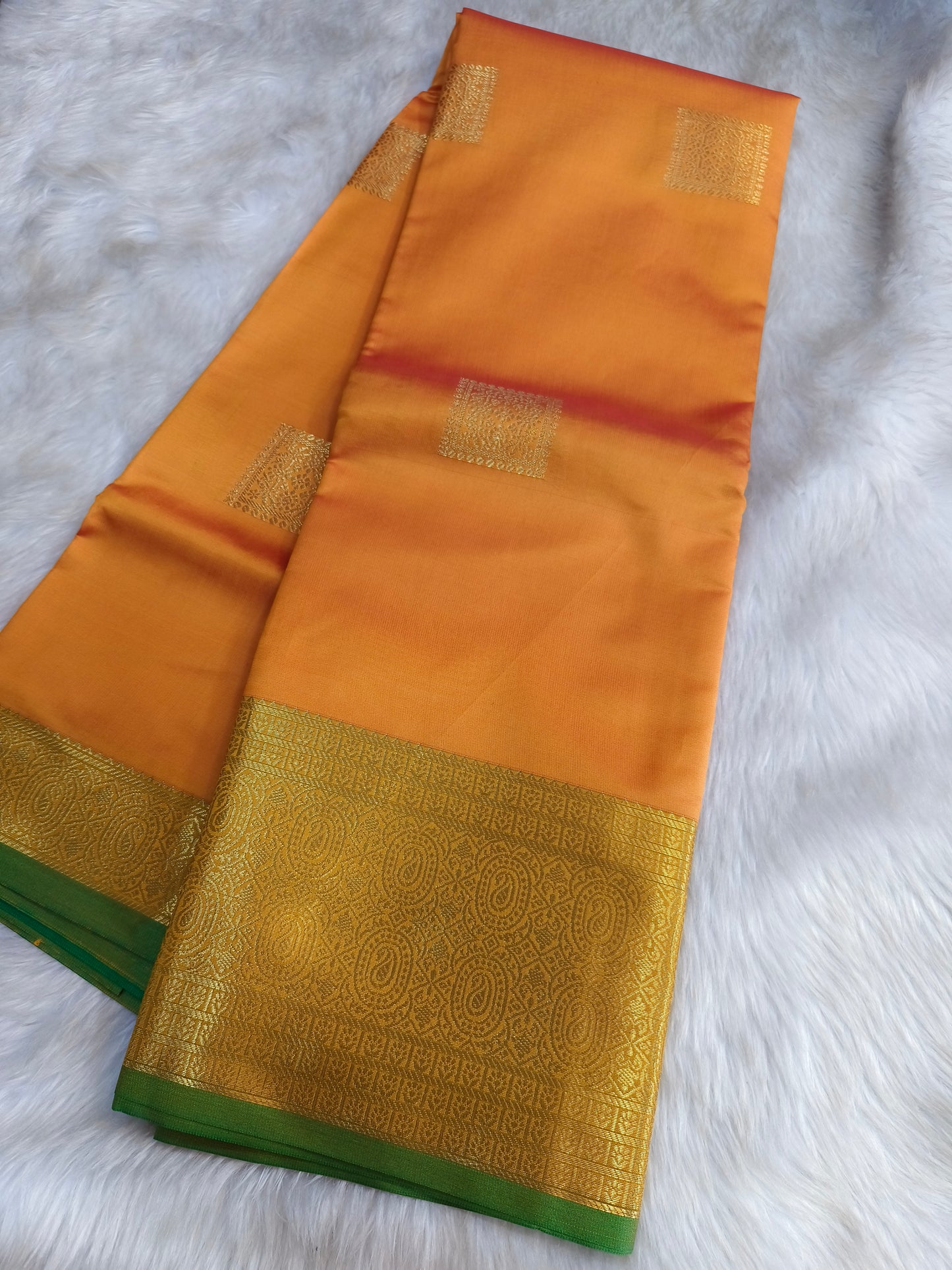 Orange Semi kanchi silk saree