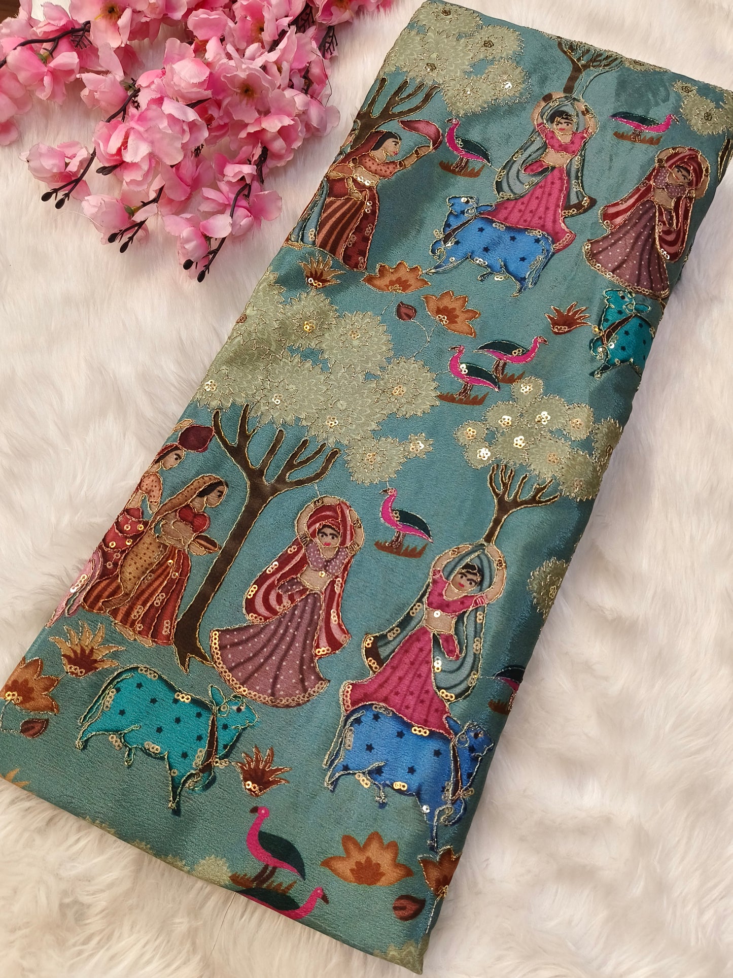 Teal Blue Silk blouse piece