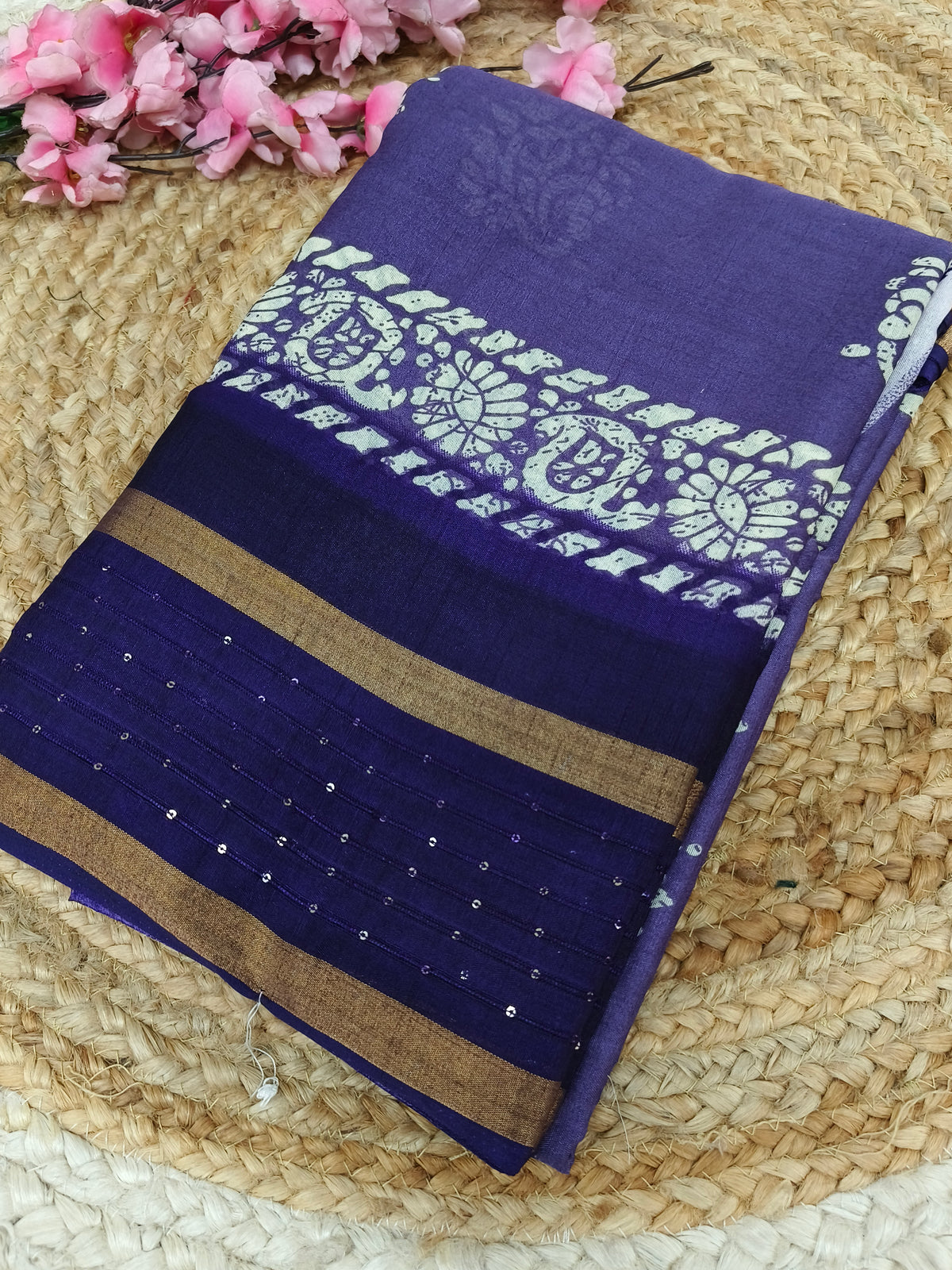 Light lavendra with Purple sequence saree