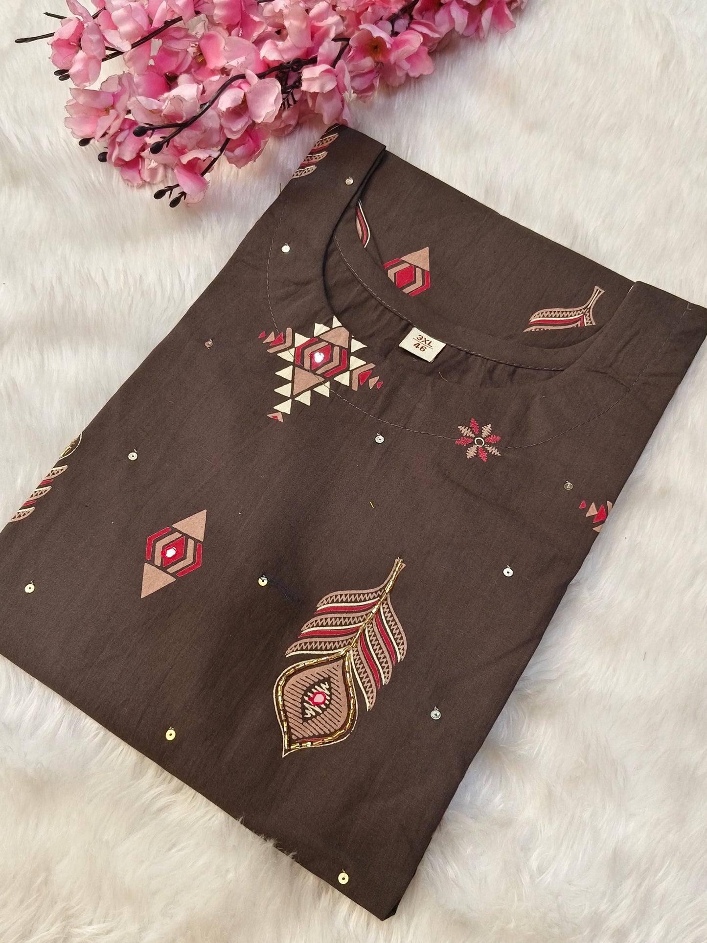 Brown cotton straight cut Suit