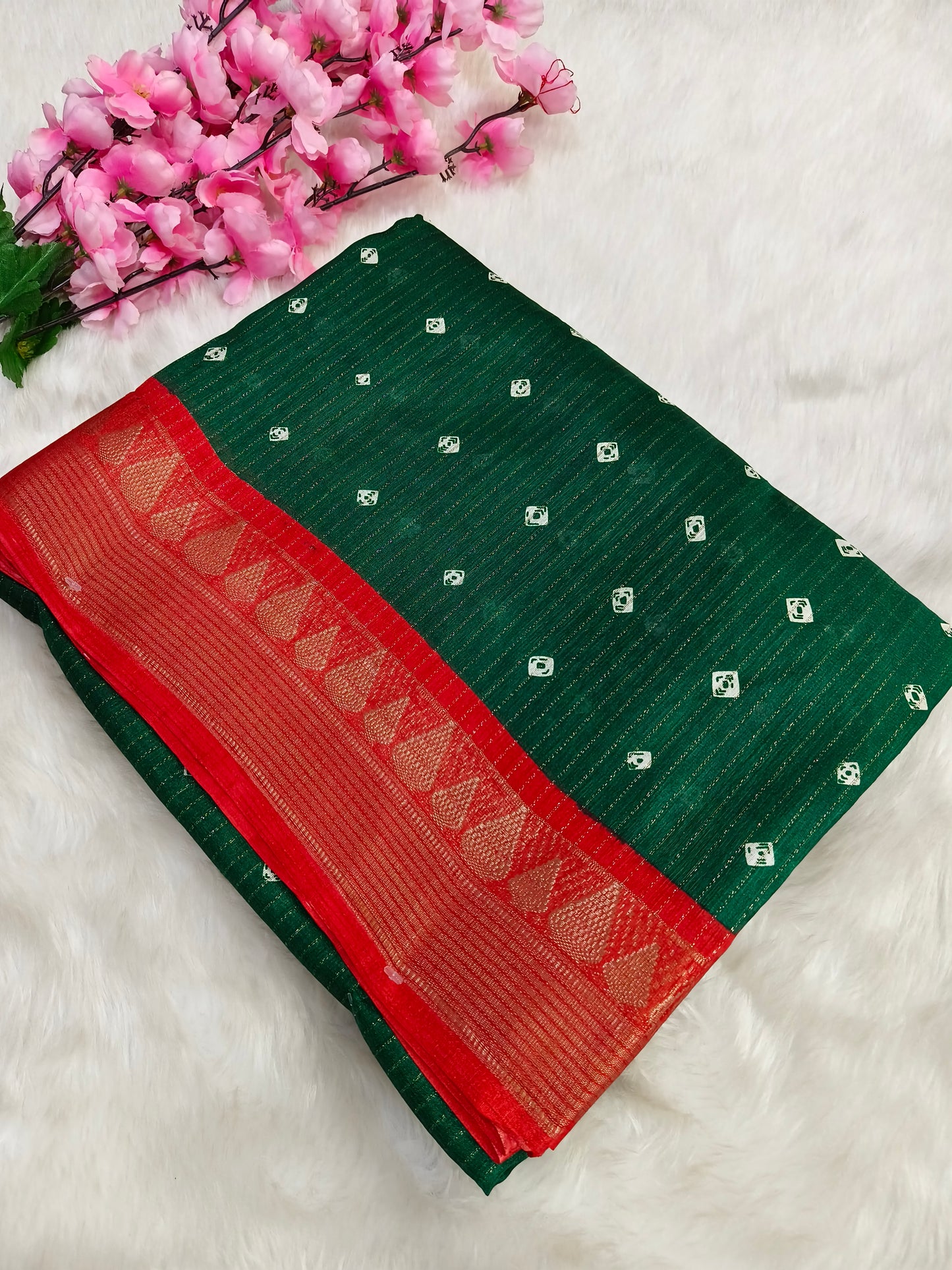 Bottle Green with Red Fancy Silk saree