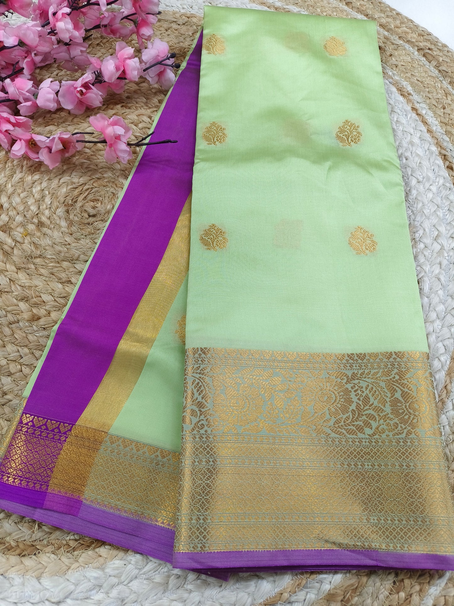 Mint Green Semi kanchi silk saree