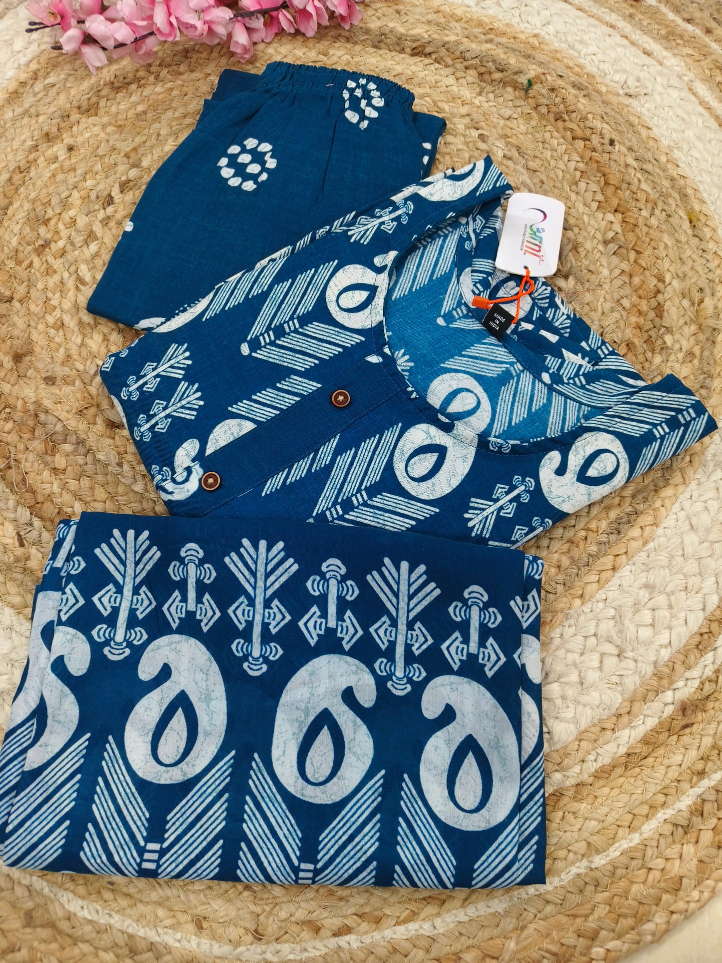 Peacock Blue Cotton sets with duppatta