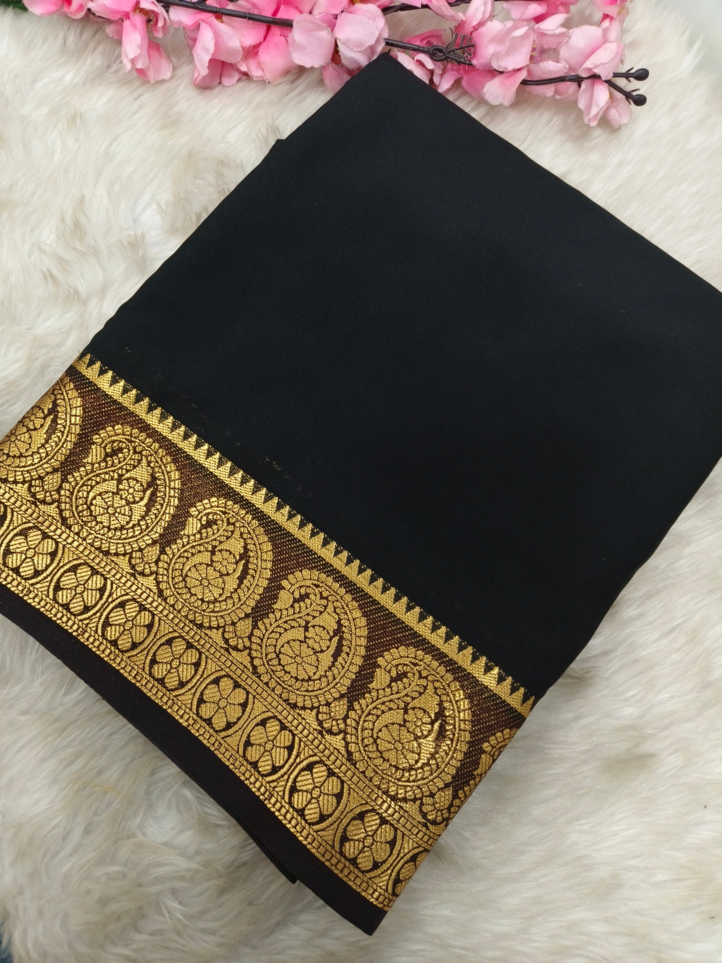 Black semi Mysore crepe silk saree
