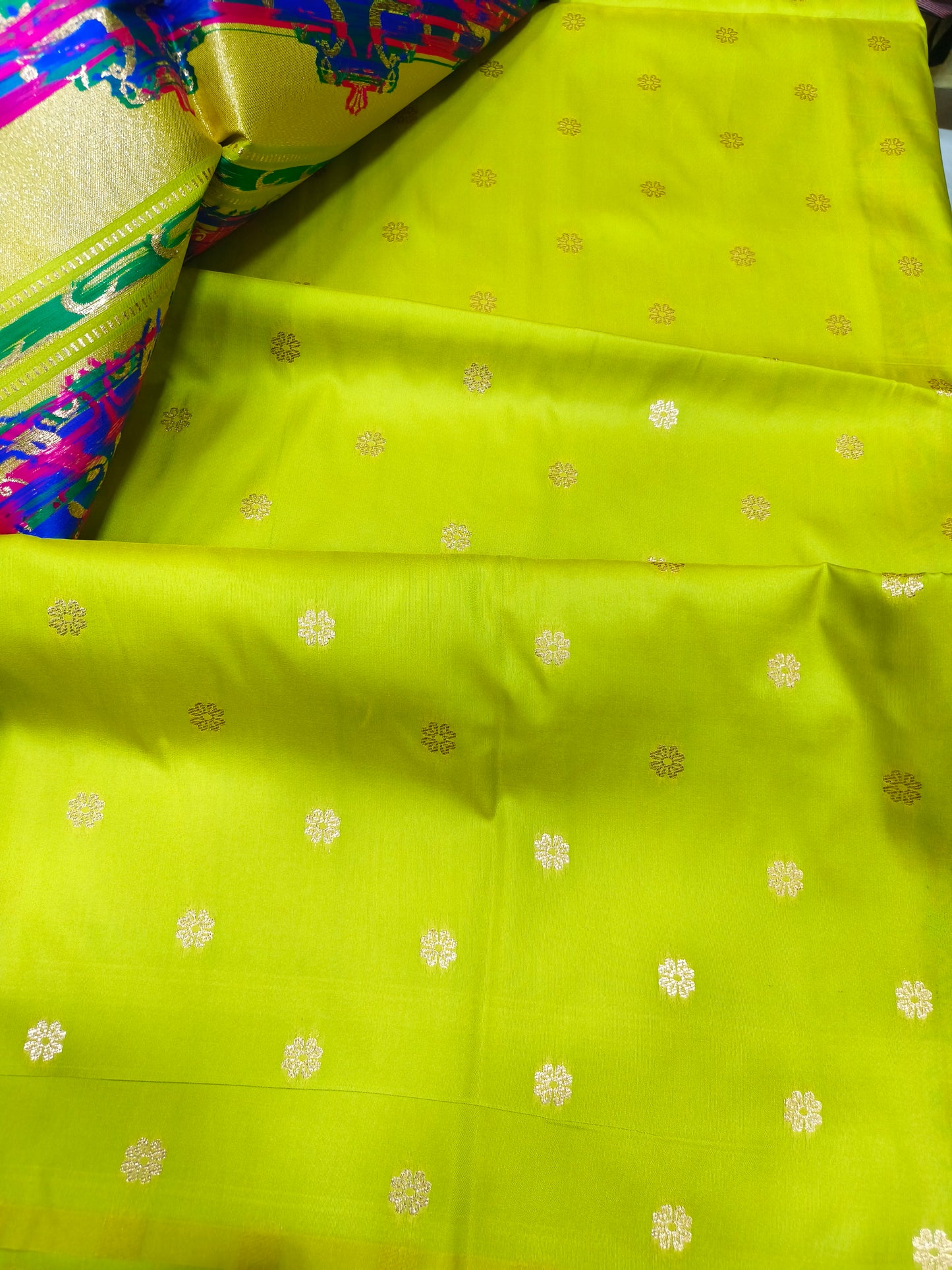 Neongreen Paithani silk saree