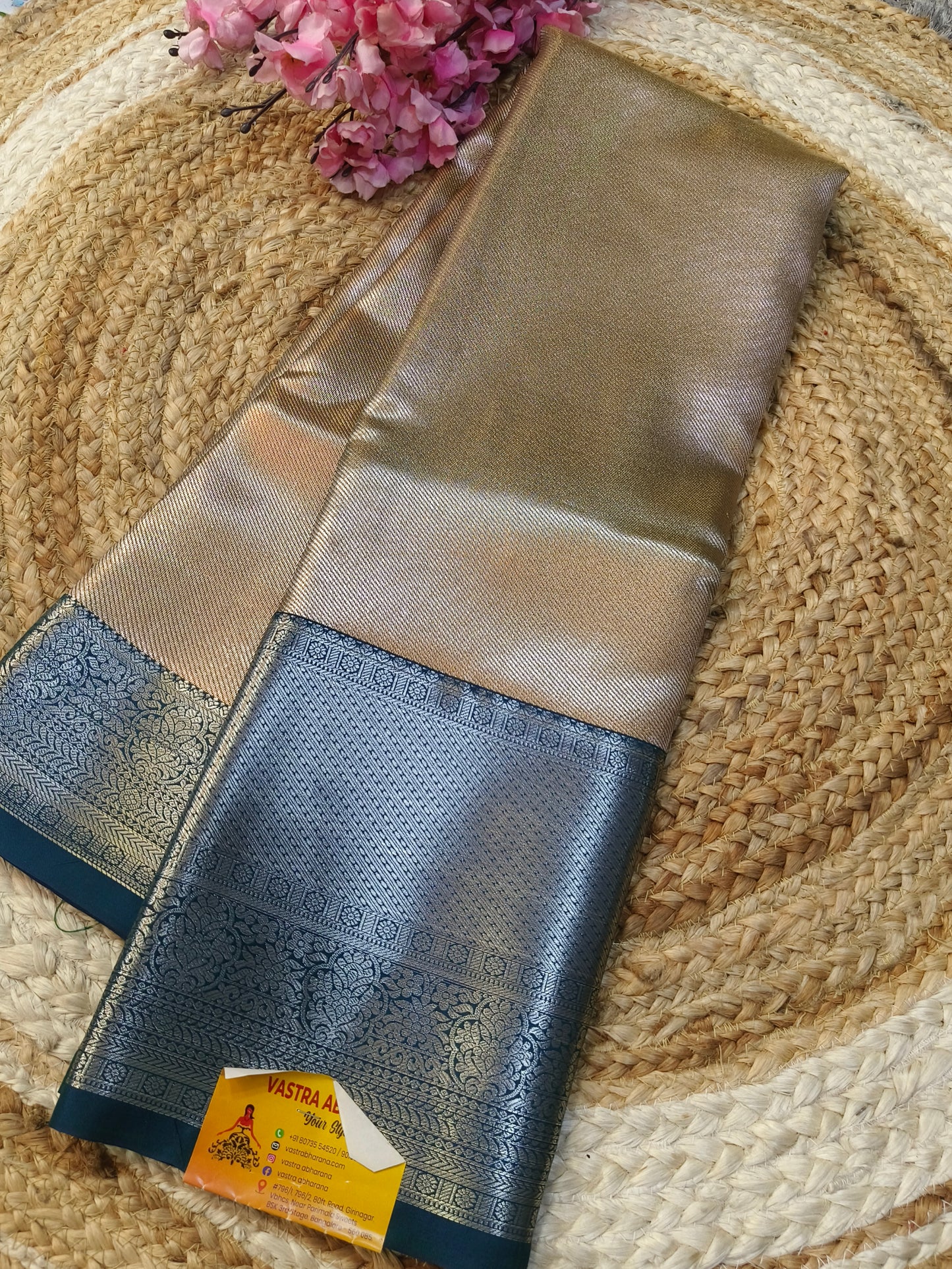 Silver grey with blue kanjivaram silk saree