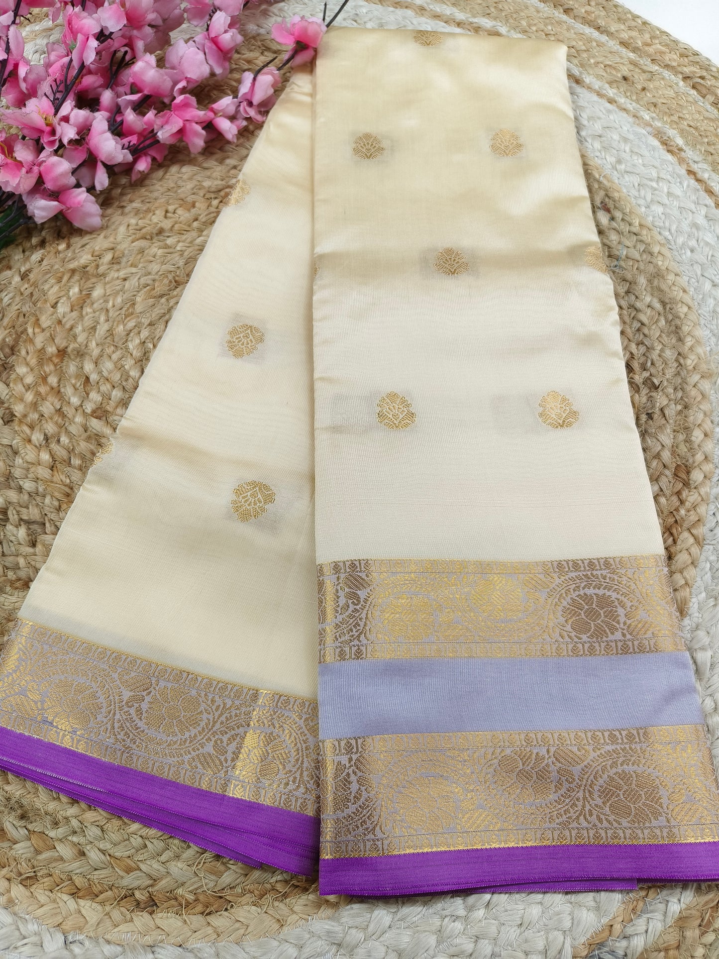 Cream Semi kanchi silk saree