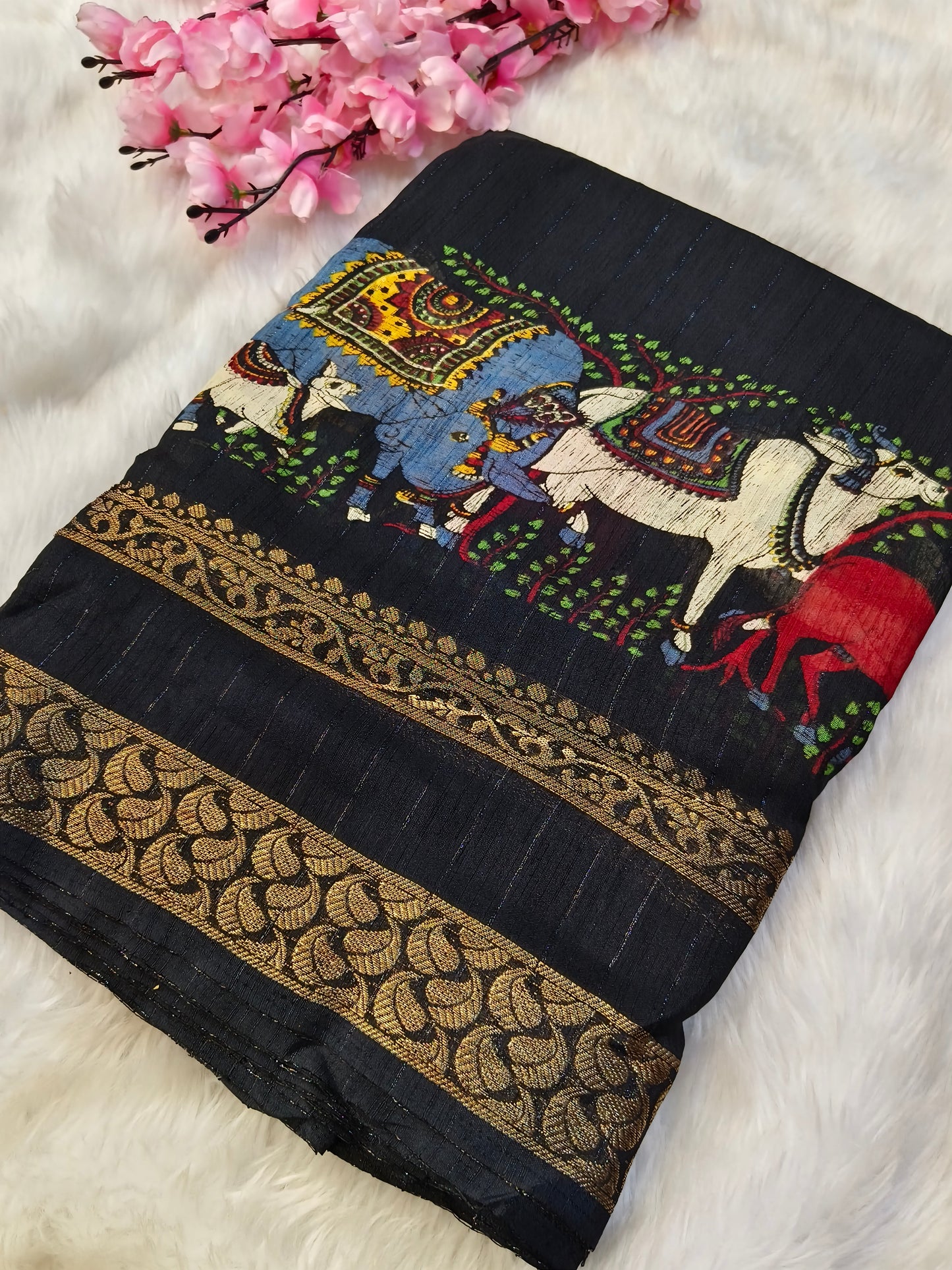 Black Pichwai Chinon silk saree