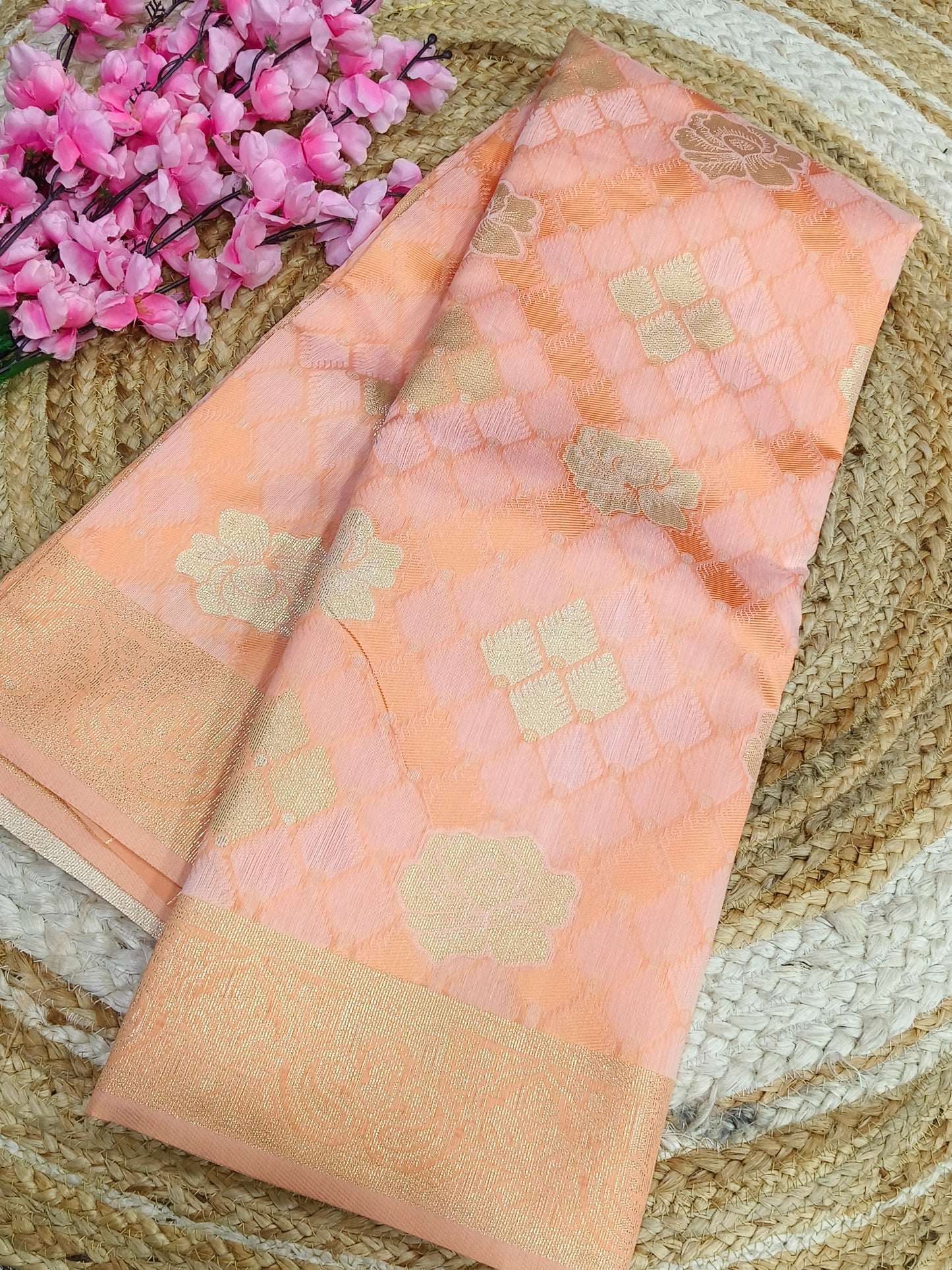 Orange Pestel Brasso silk saree