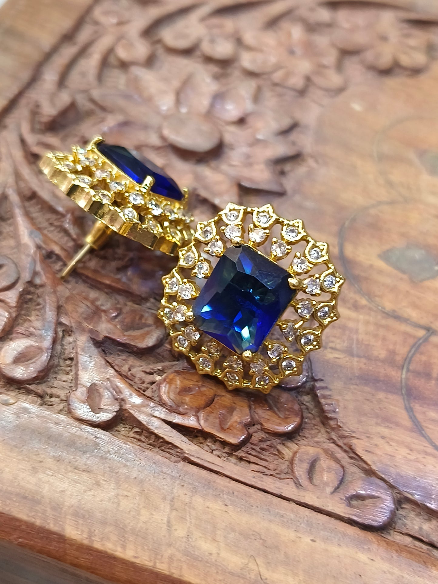 Navy Blue stone gold plated stud