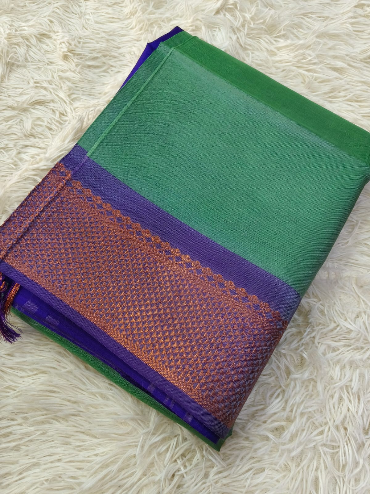 Green With Purple Banana Pith Saree without Blouse