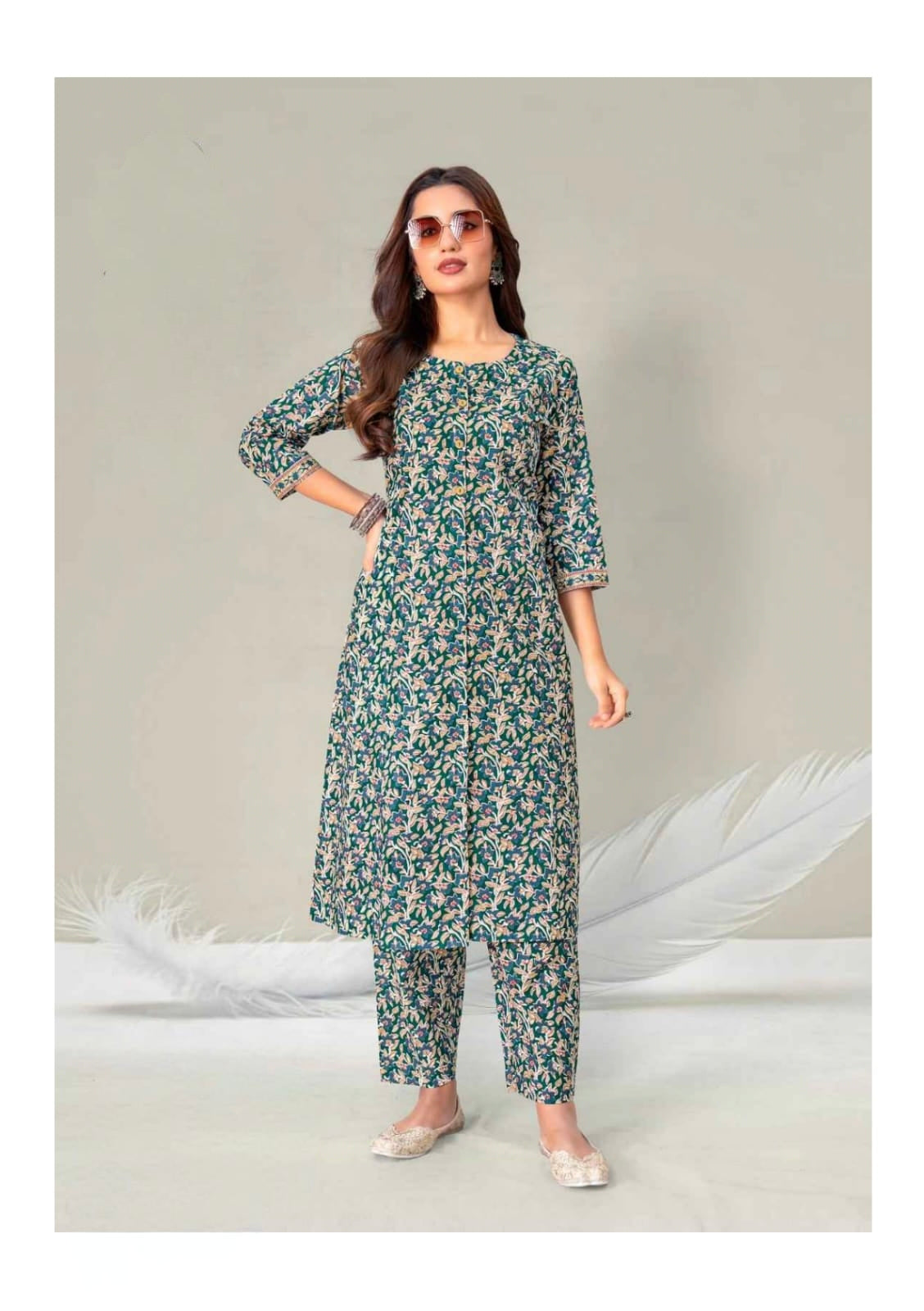 Blue Elegant Printed Cotton Kurta Set
