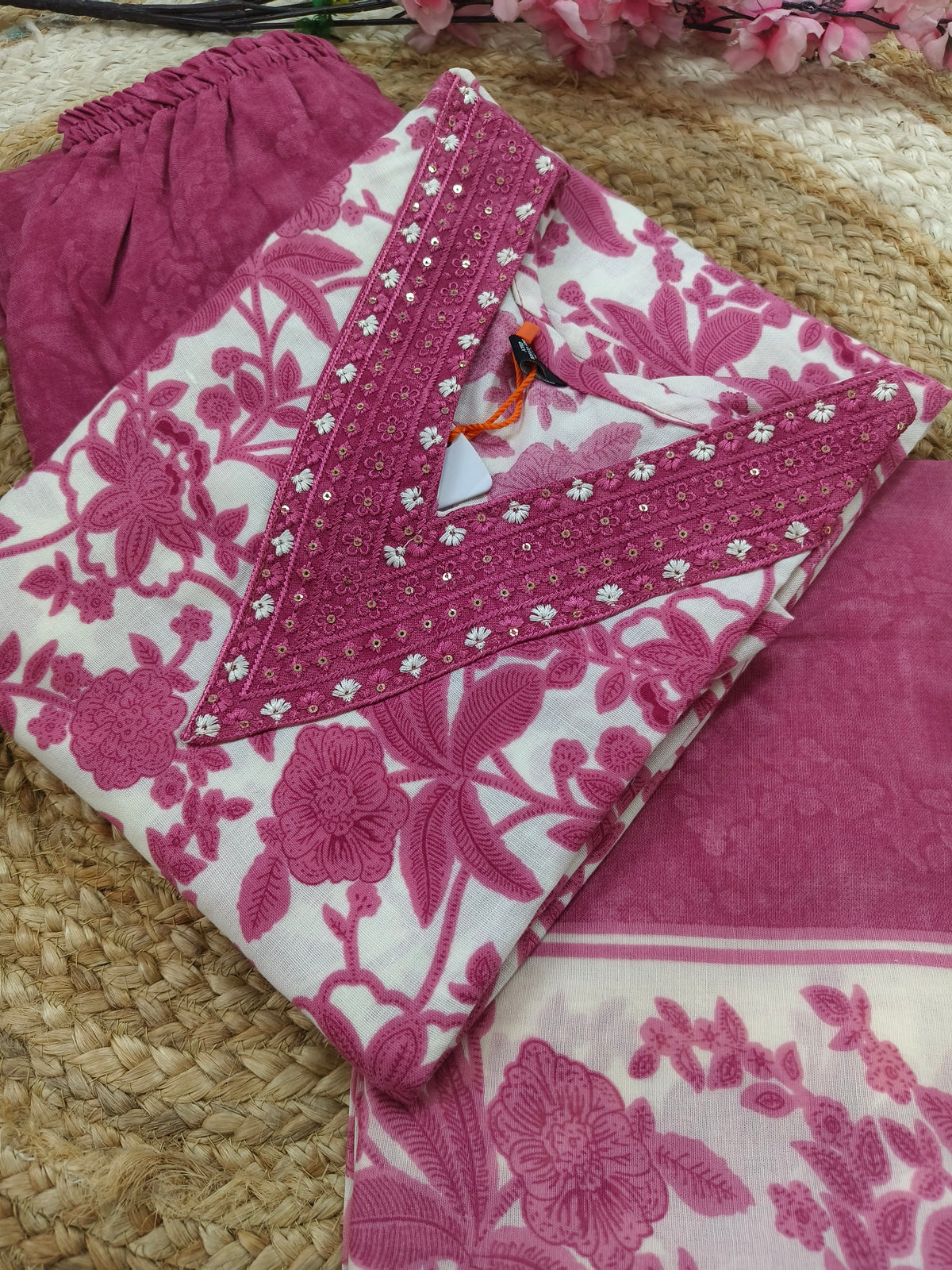 White with pink Cotton sets with duppatta