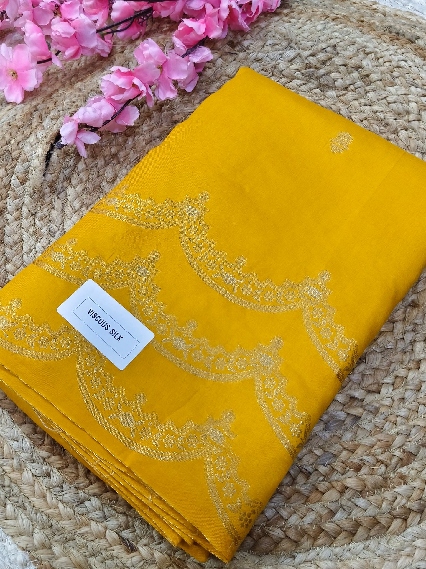 Yellow viscous silk saree