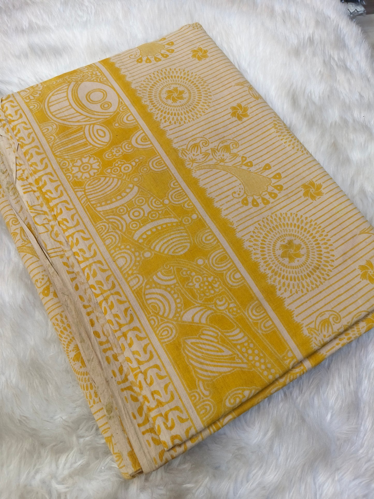 Yellow pure cotton Kalamkari saree
