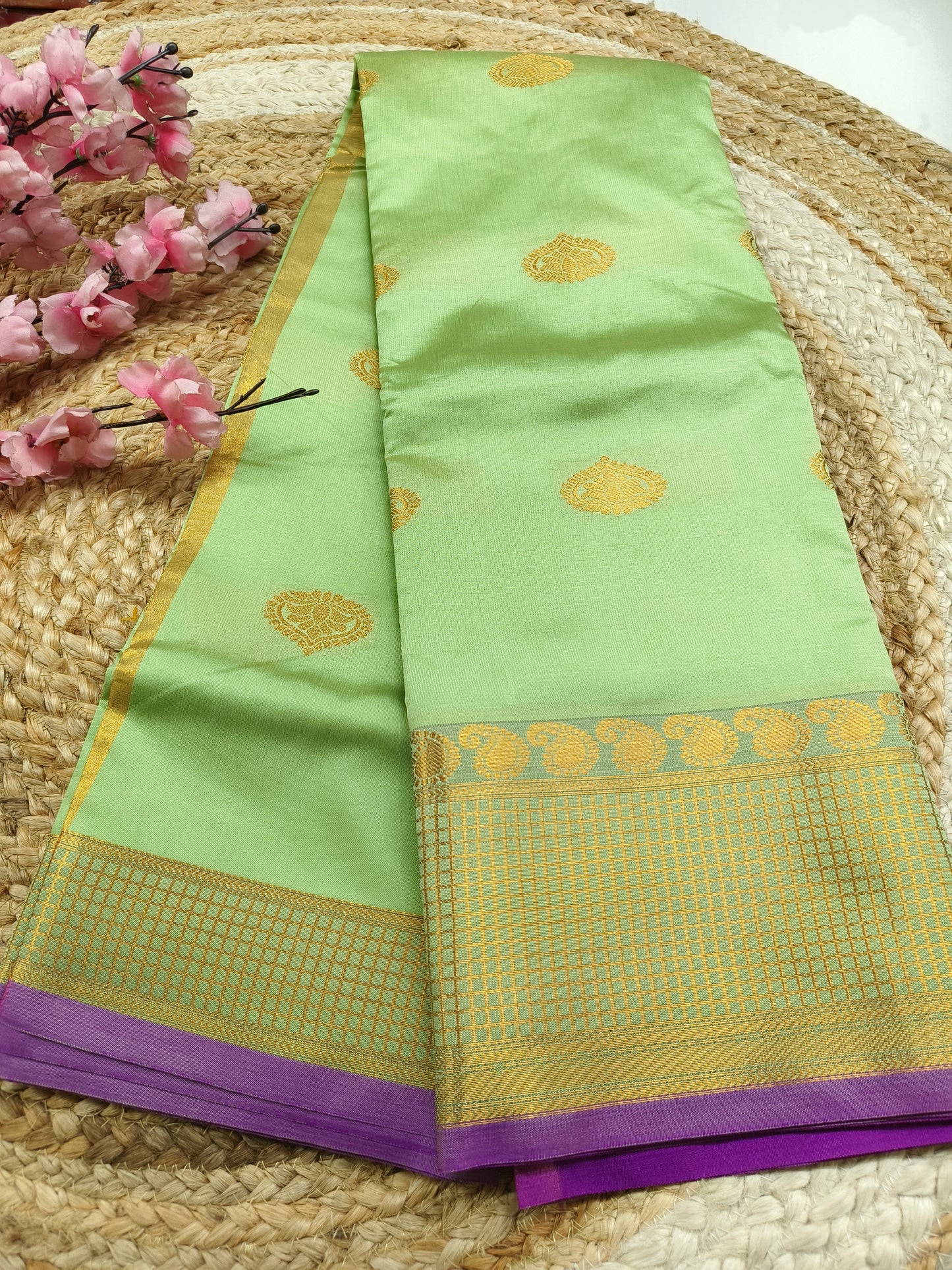 Mint Green Semi kanchi silk saree