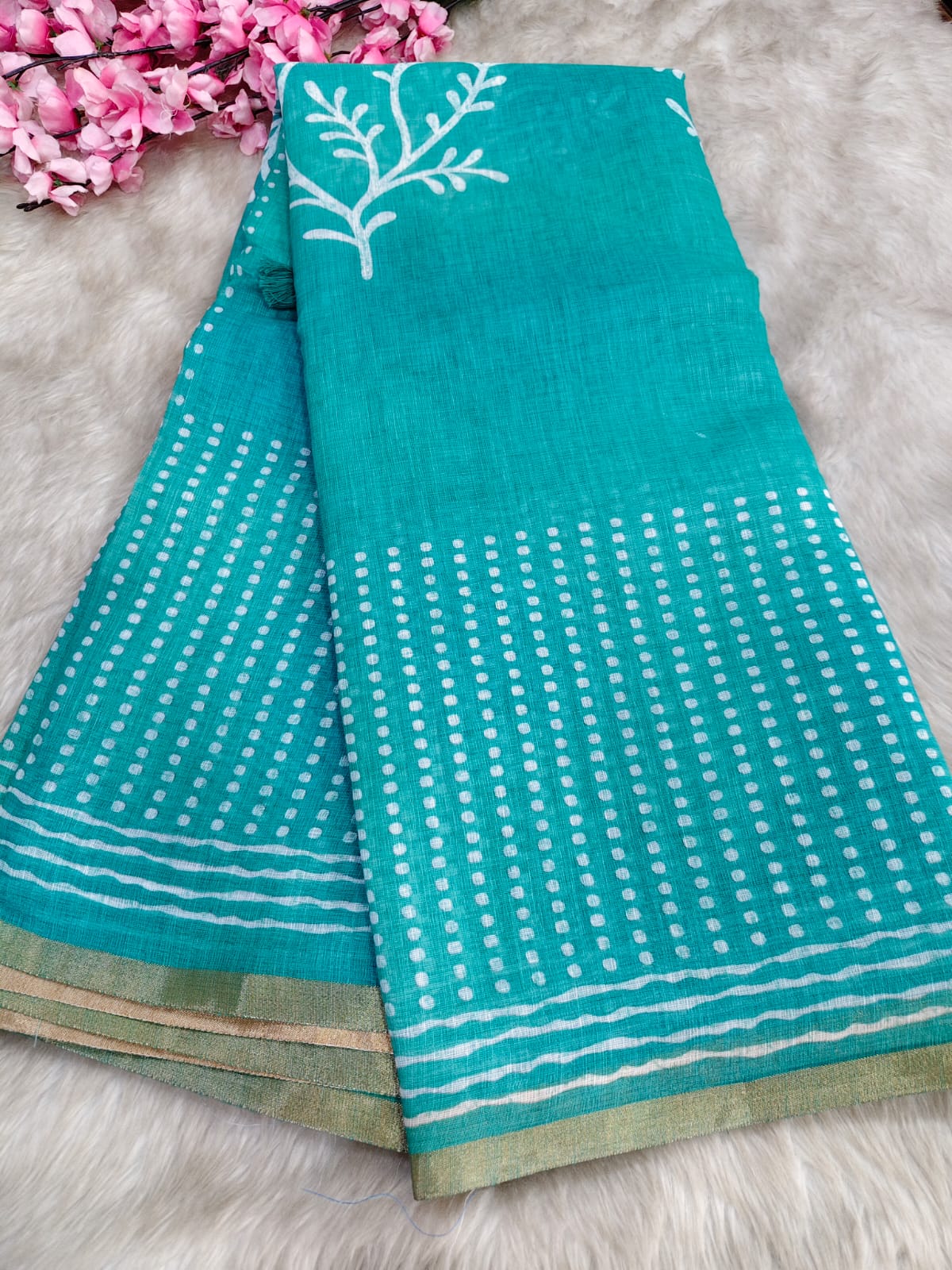 Mint Blue Linen cotton saree