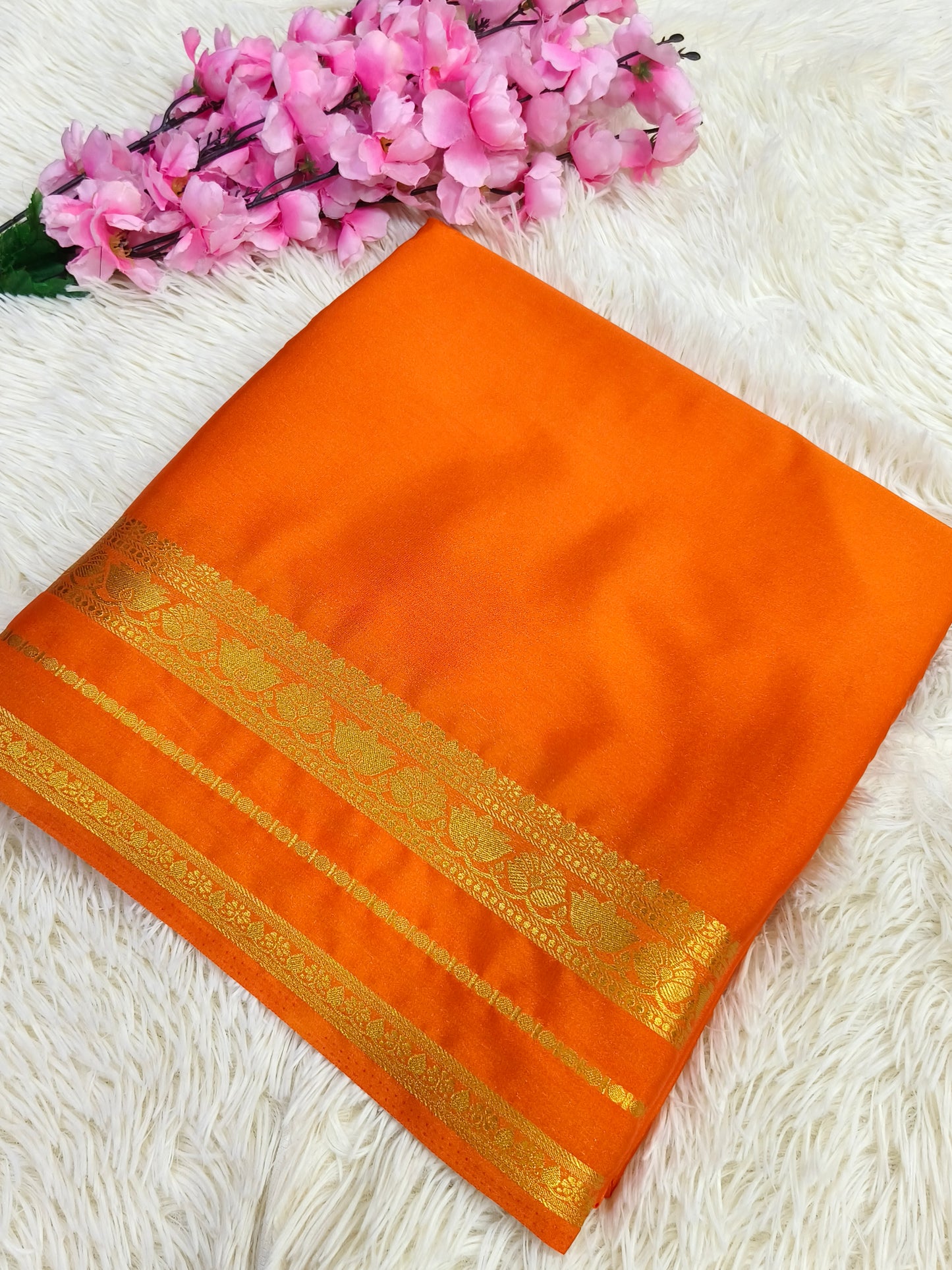 Orange semi Mysore crepe silk saree