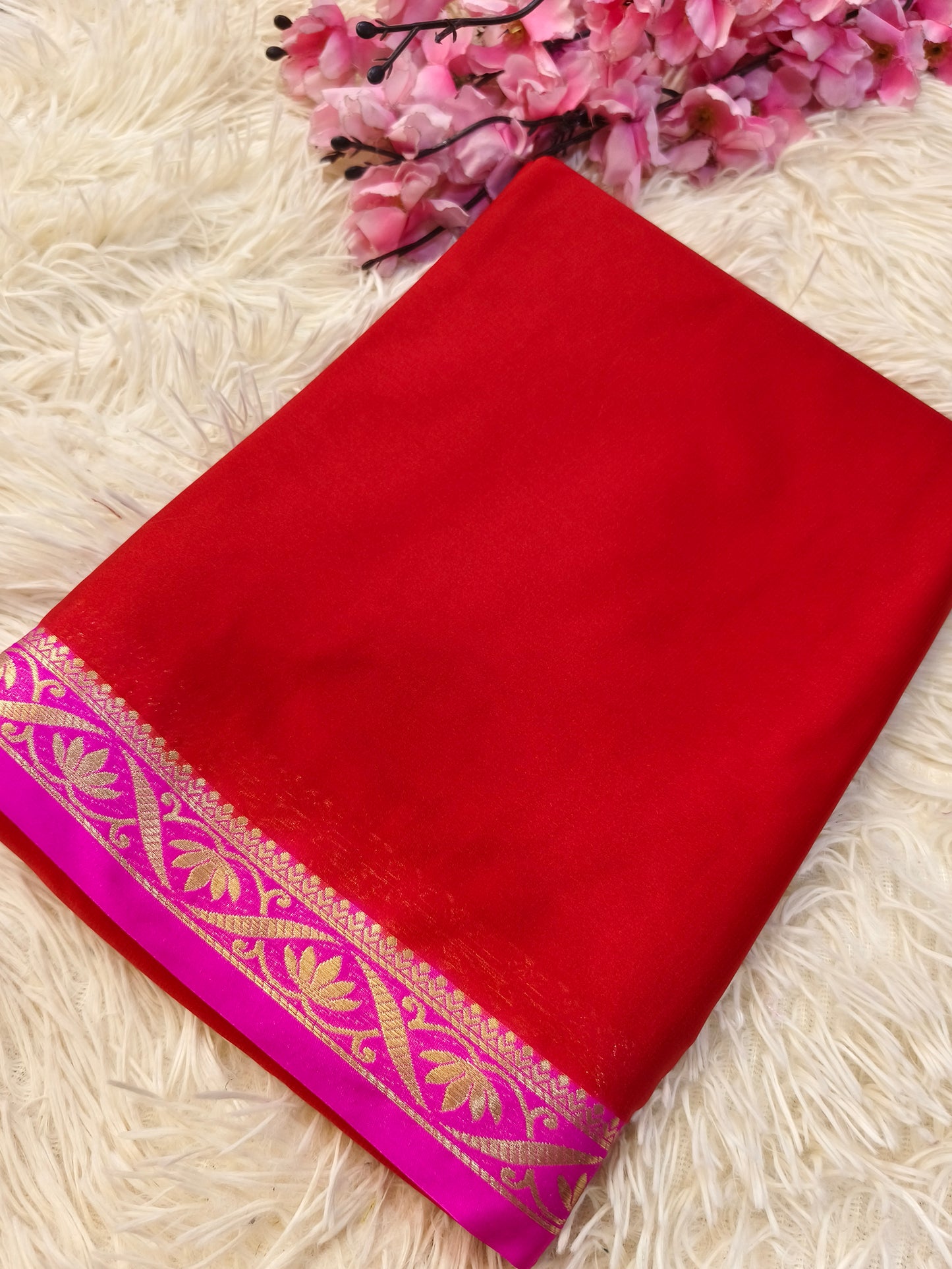 Red With Pink semi Mysore crepe silk saree