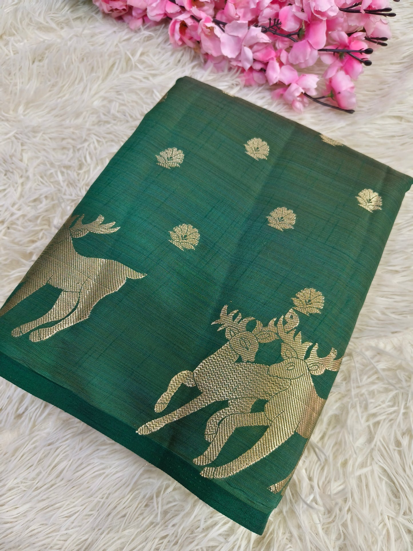 Bottle Green semi Tusser silk saree