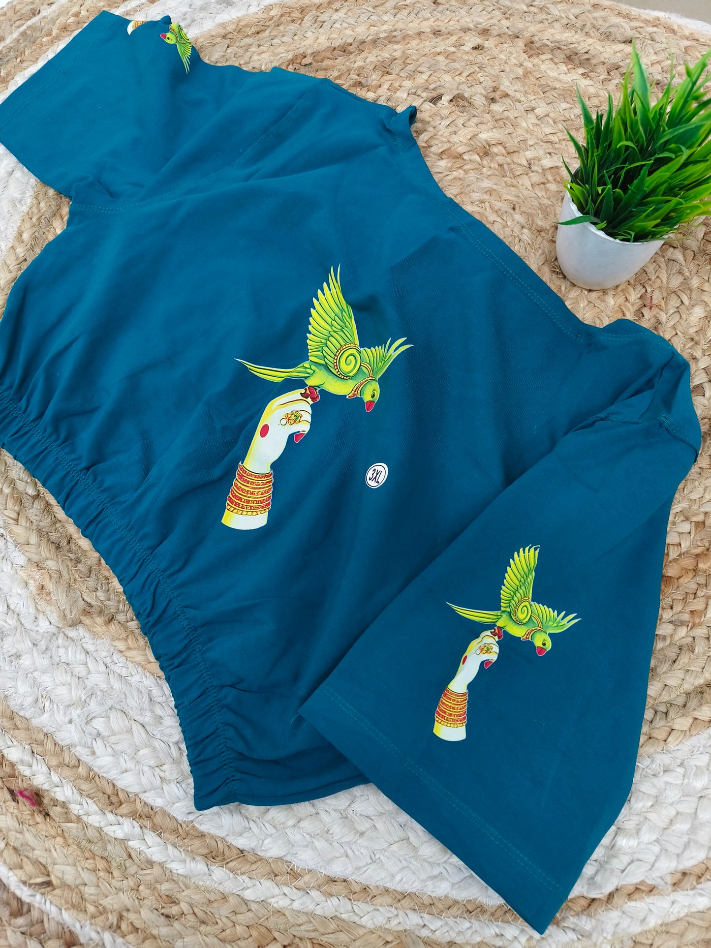 Blue Stretchable blouse with unique printed design