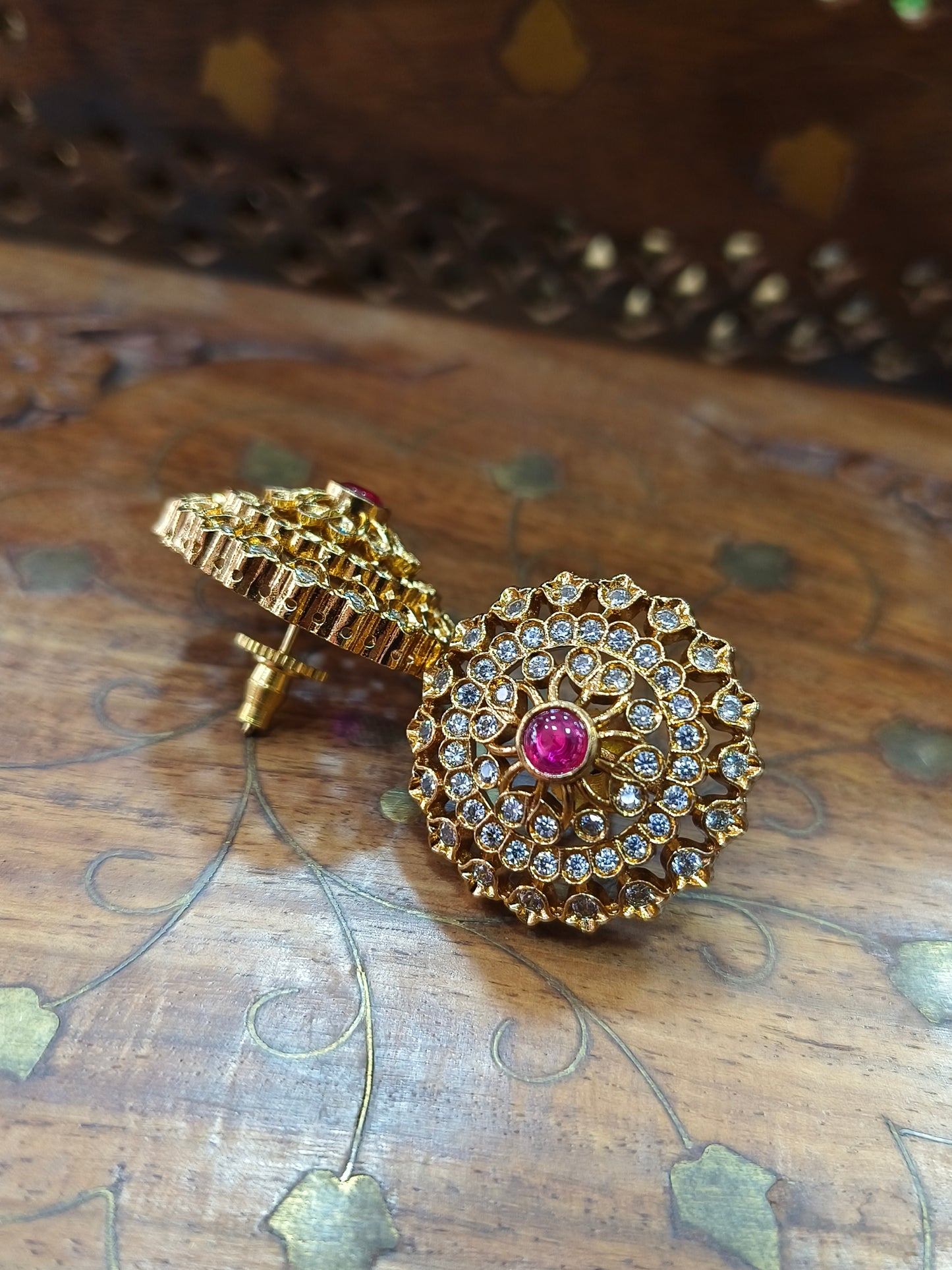 Elegant Ruby & white stone stud