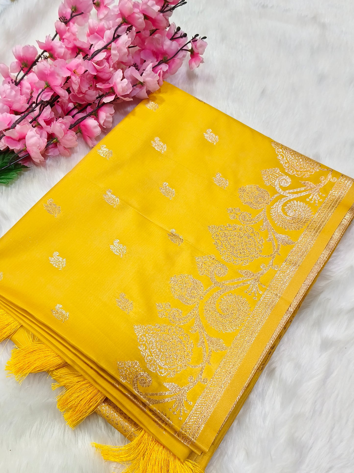 Yellow Soft mulberry silk saree