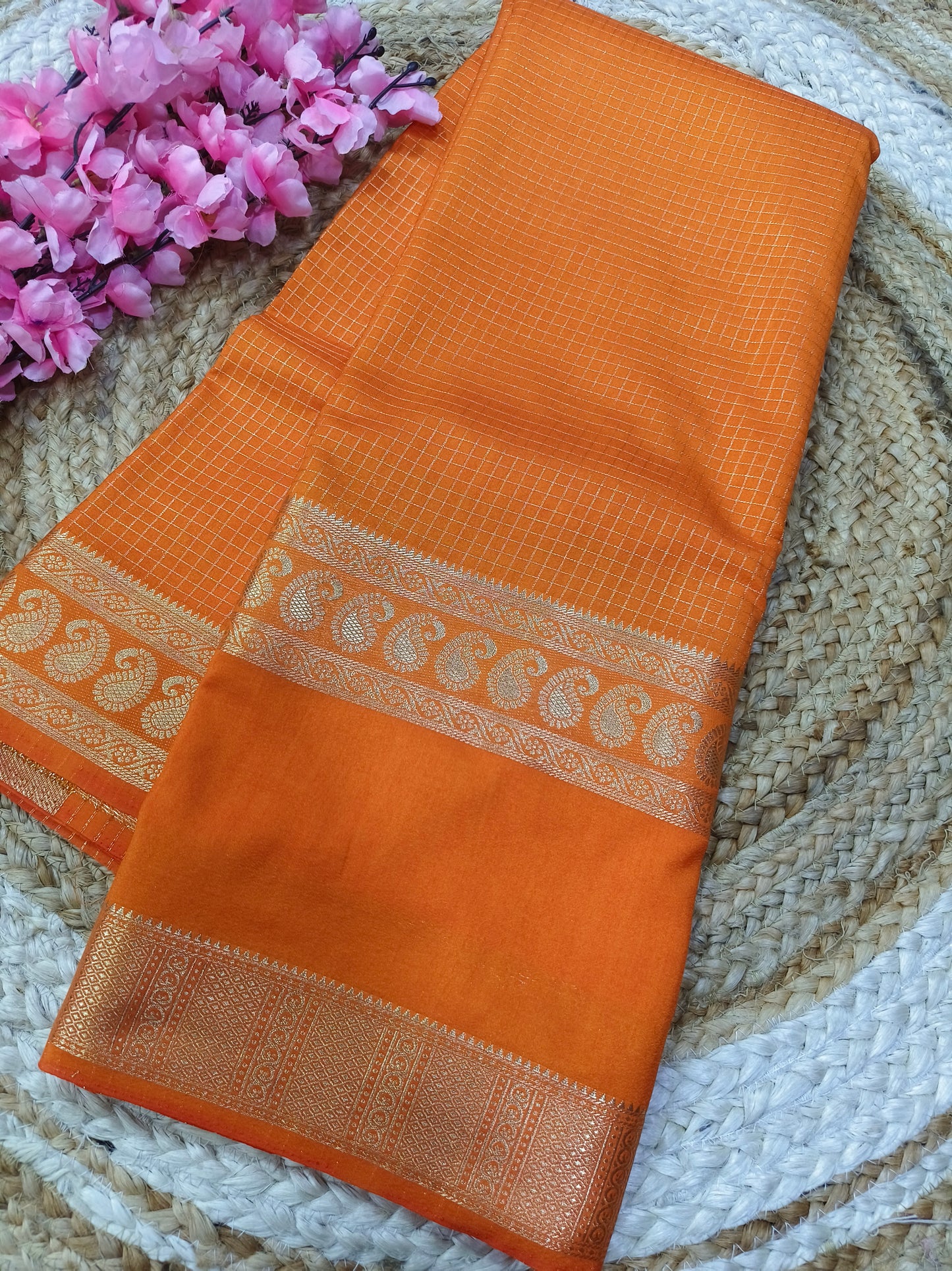 Orange semi silk saree