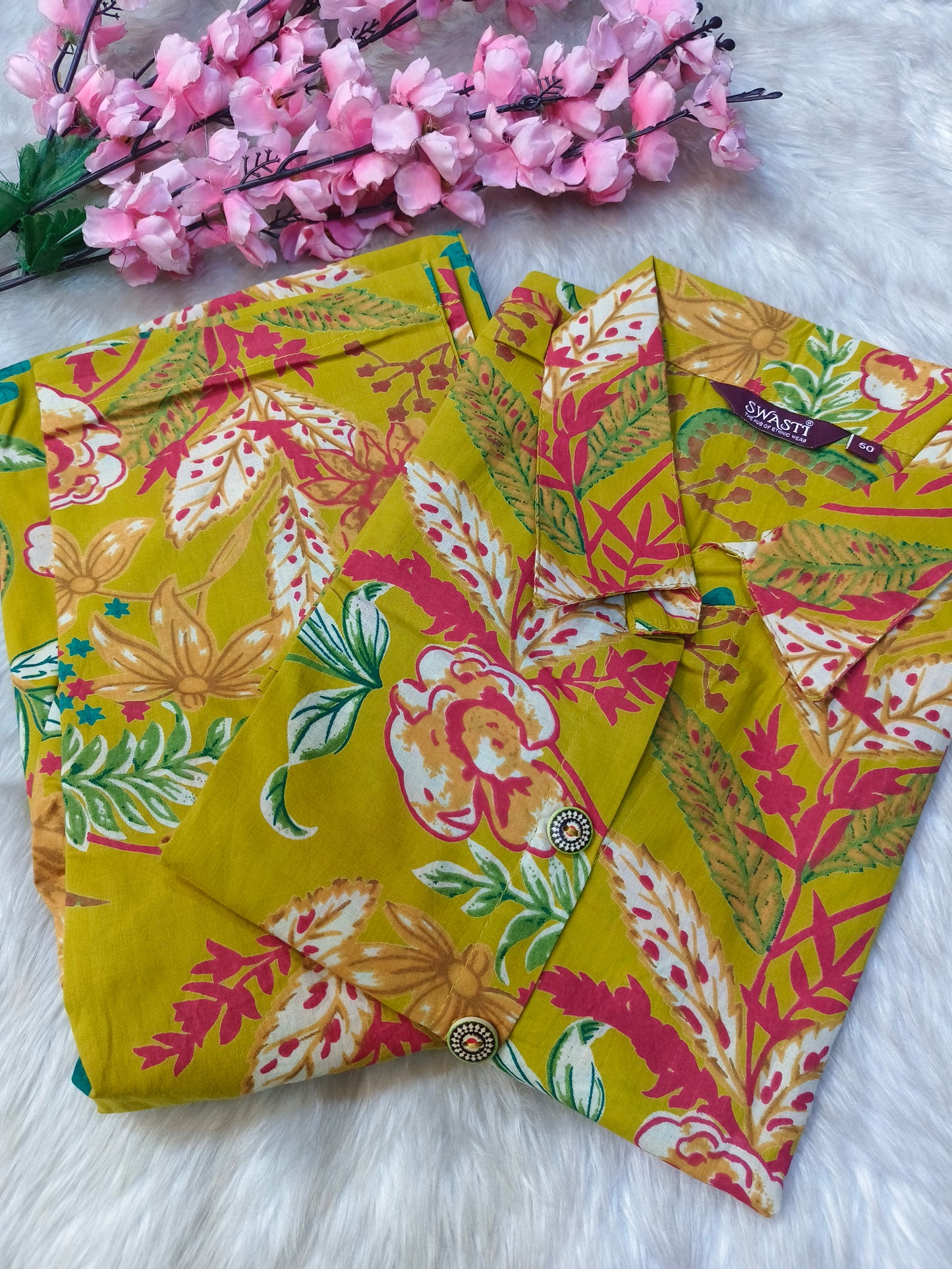 Greenish yellow cotton cord sets