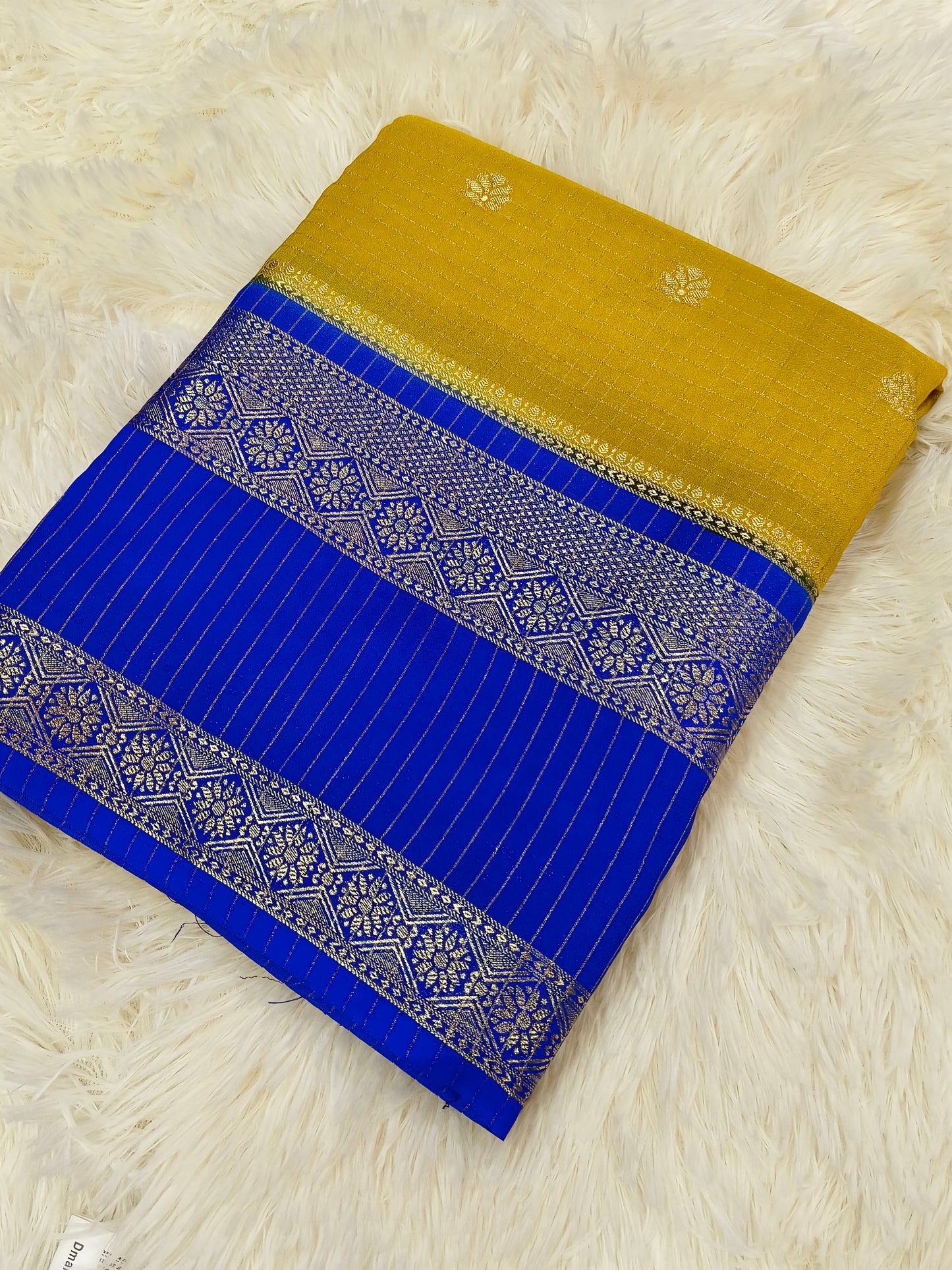2D CHEX YELLOW COLOR SEMI MYSORE CREPE SILK