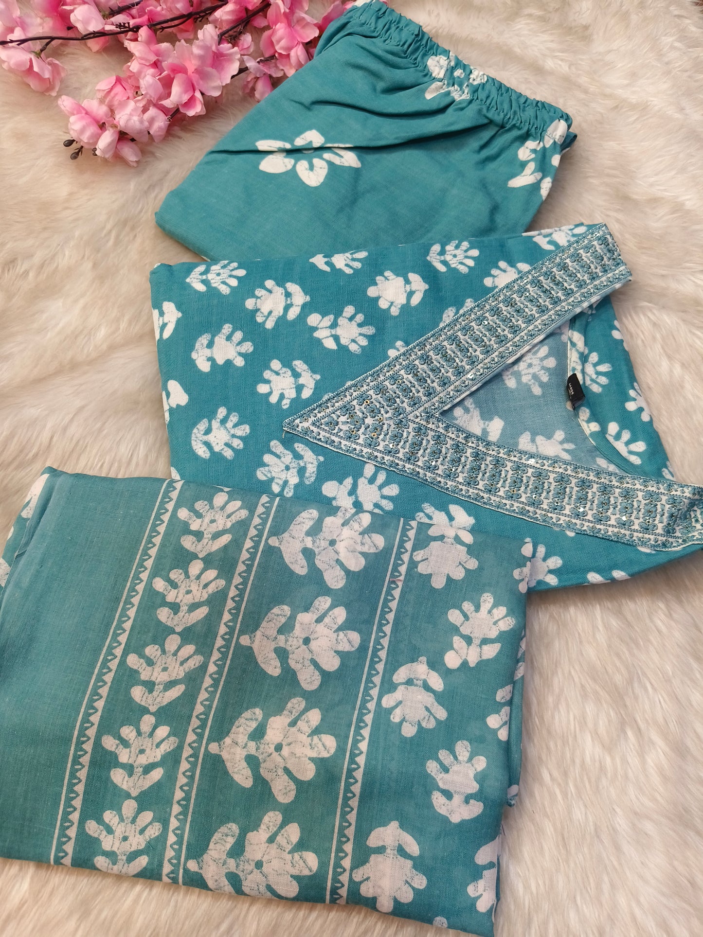 Blue cotton sets with duppata