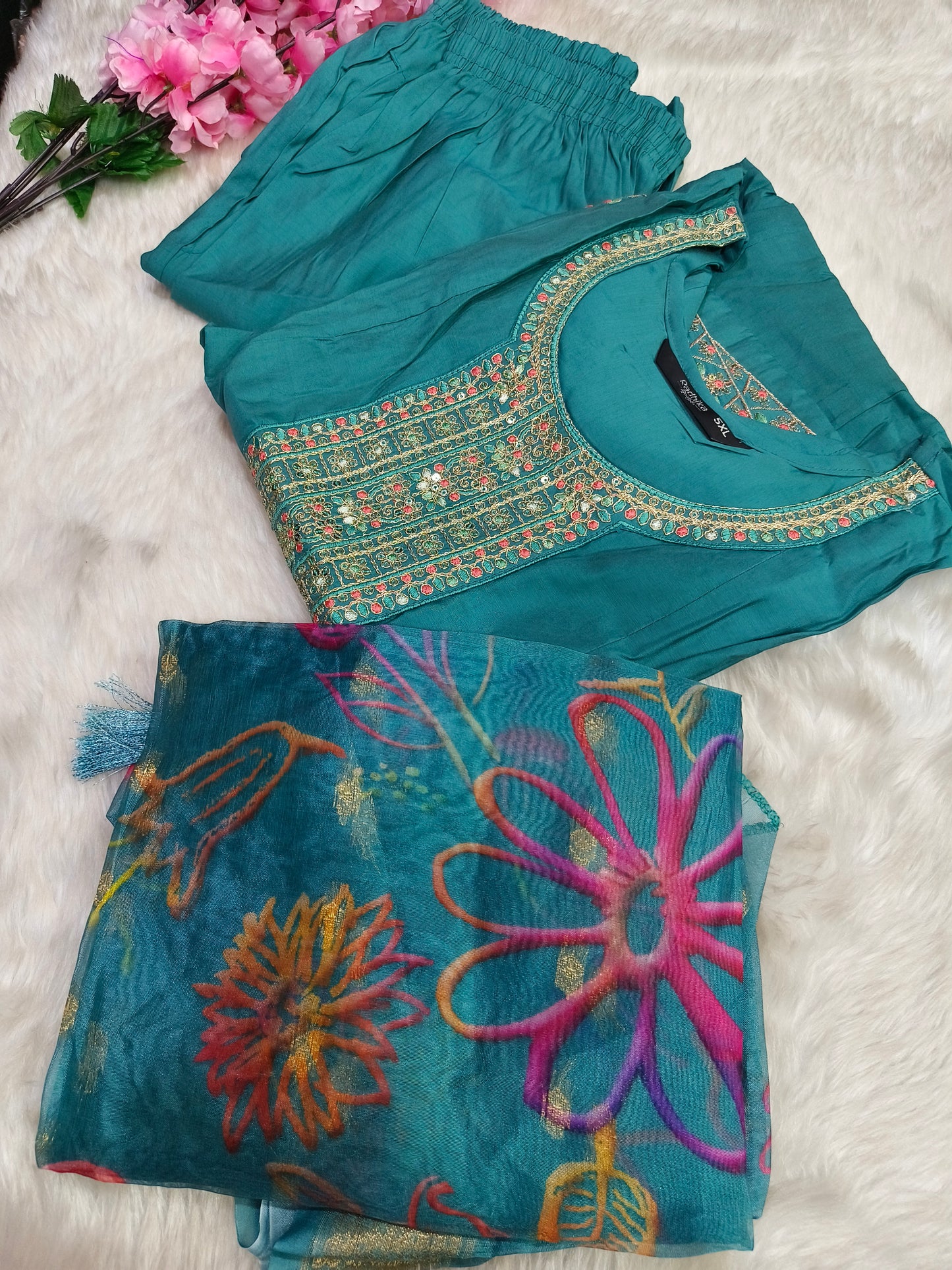 Teal Blue designer anarkali suit