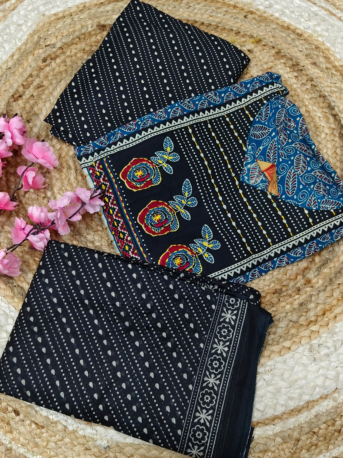 Blue with black Aarvi pure cotton suit