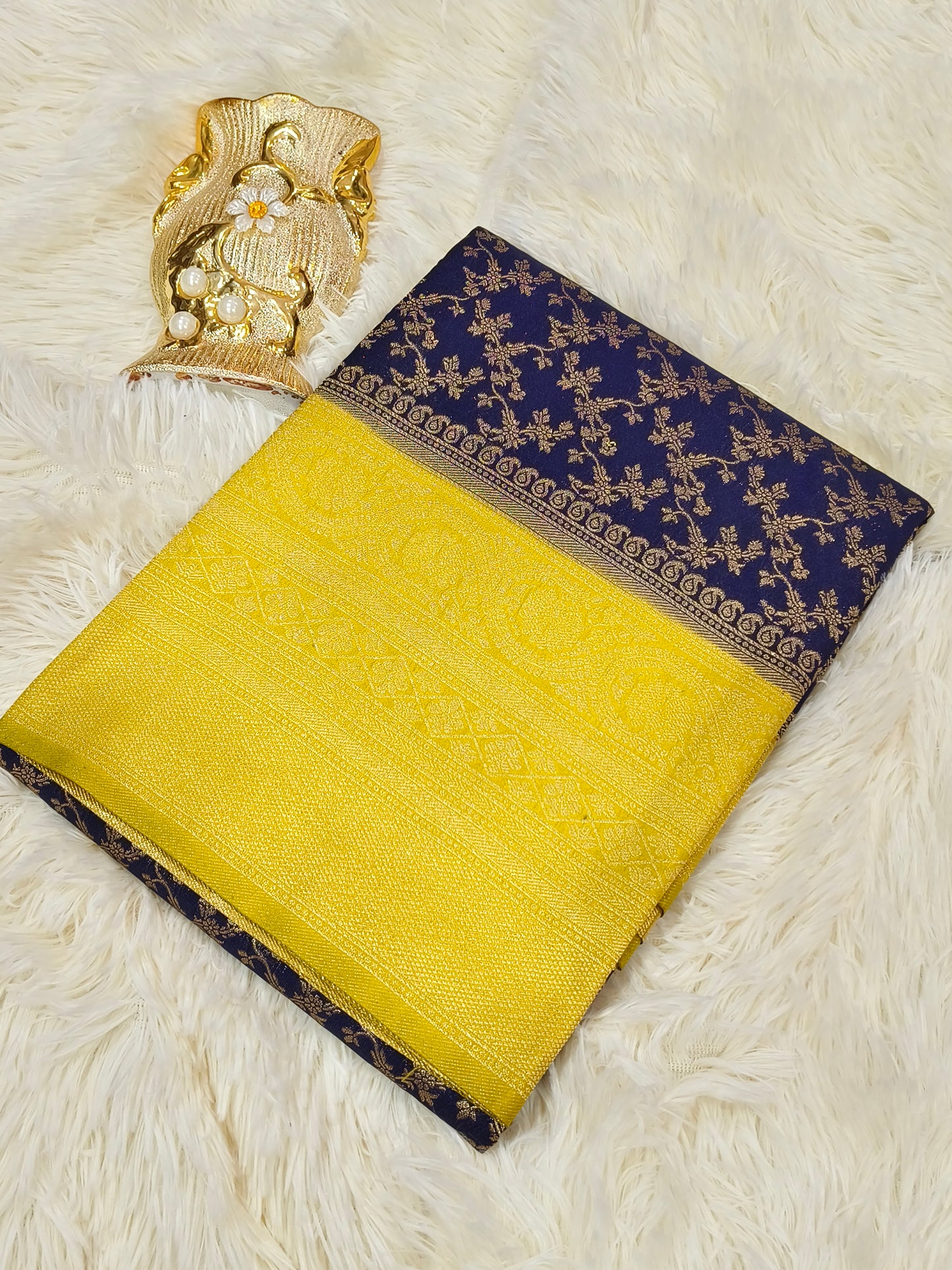 BLUE WITH YELLOW SILK GEORGETTE SAREE