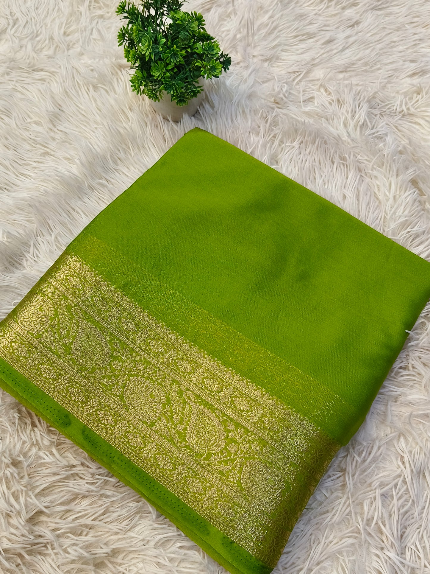 Leaf Green Mysore Dani chiffon saree
