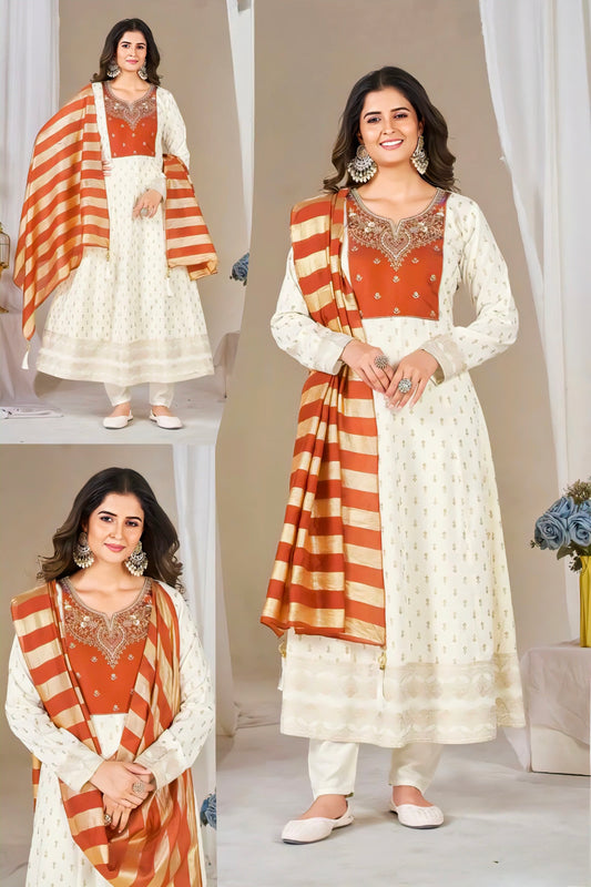 White with orange Plus size salwar suites