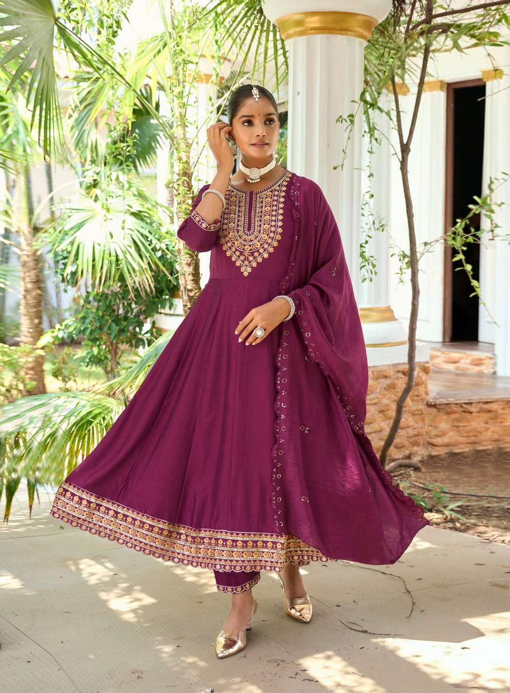 Mauve pink designer Anarkali dress