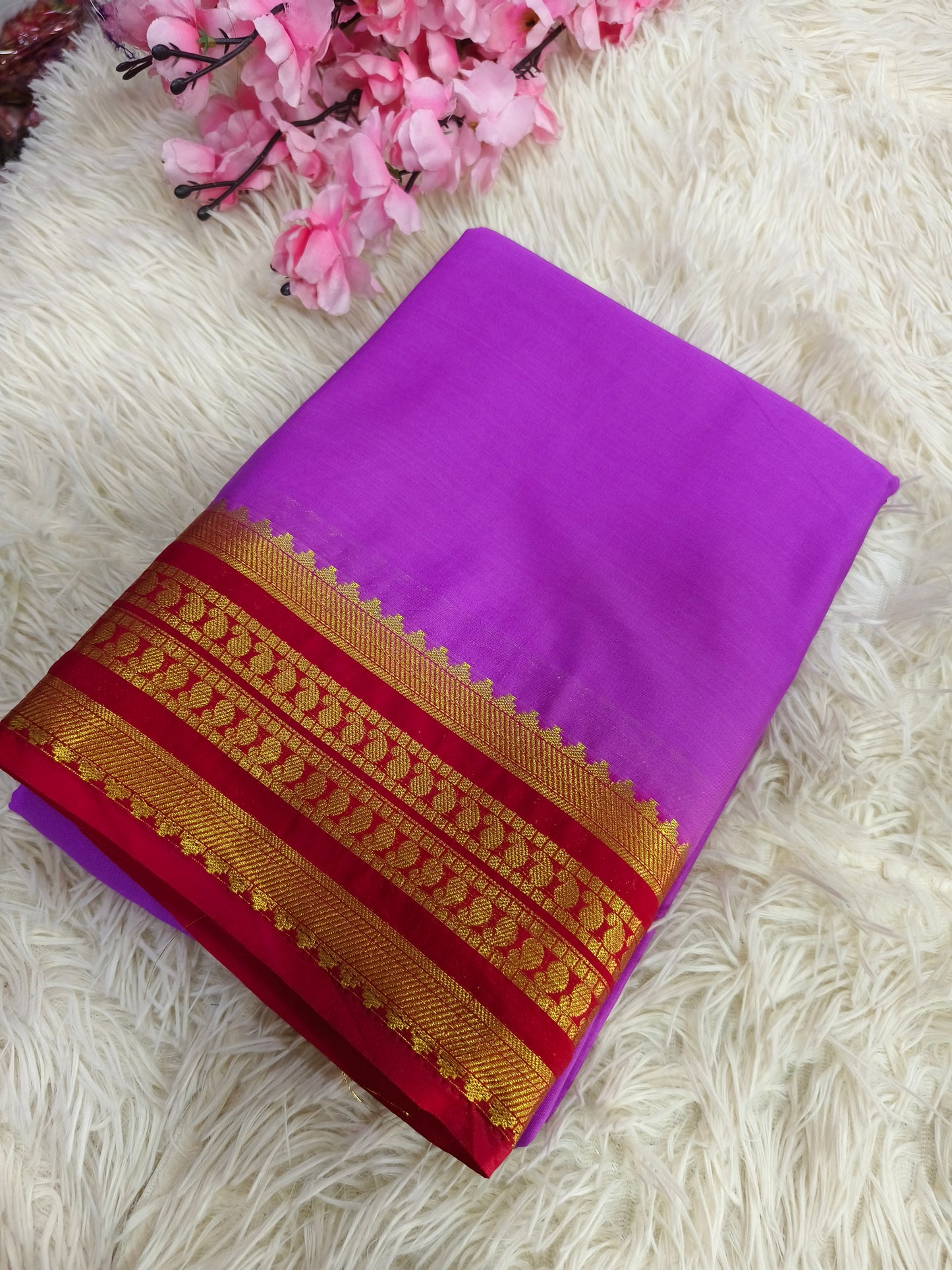 Lavendra with Red semi Mysore crepe silk