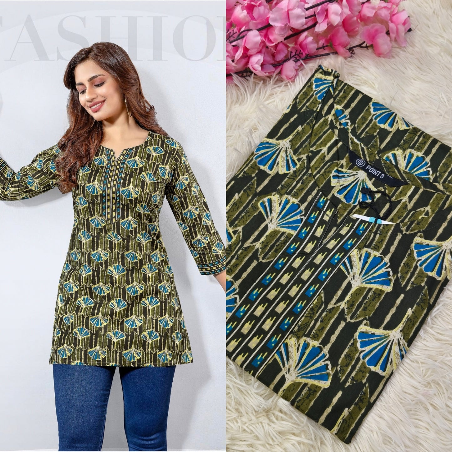 Green Cotton short Kurtis