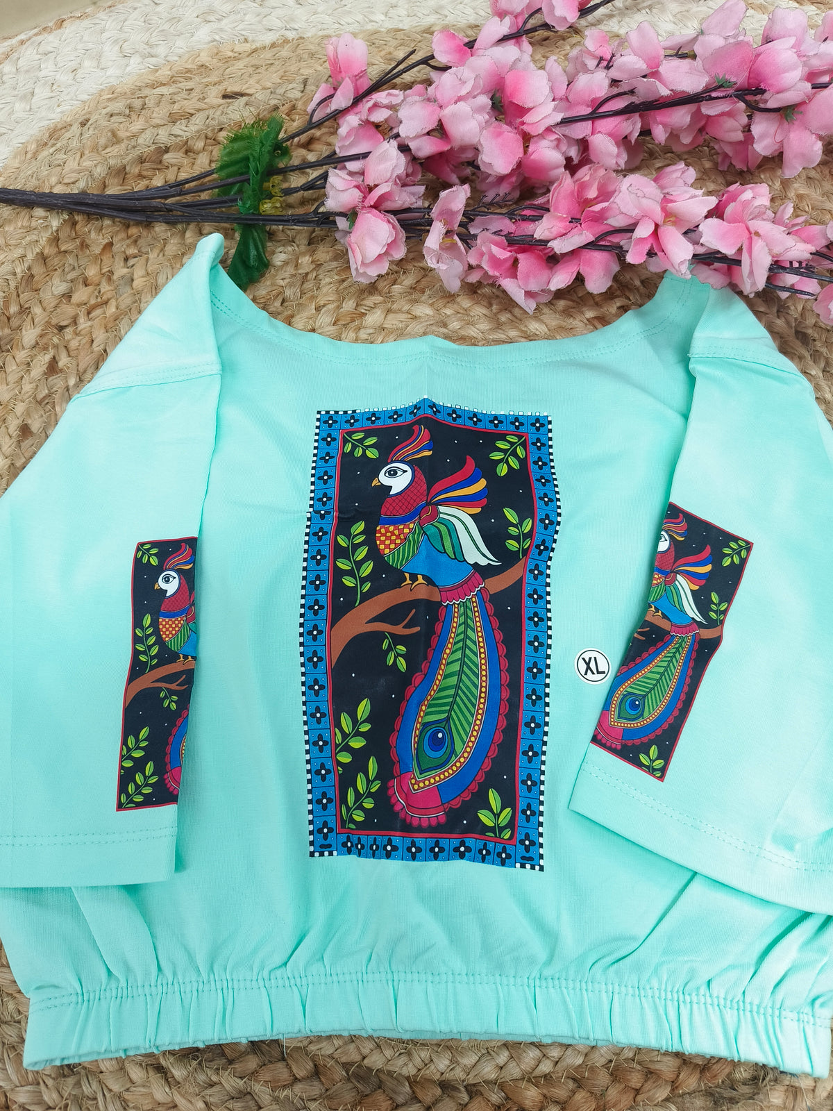 Teal blue Stretchable blouse with unique printed design