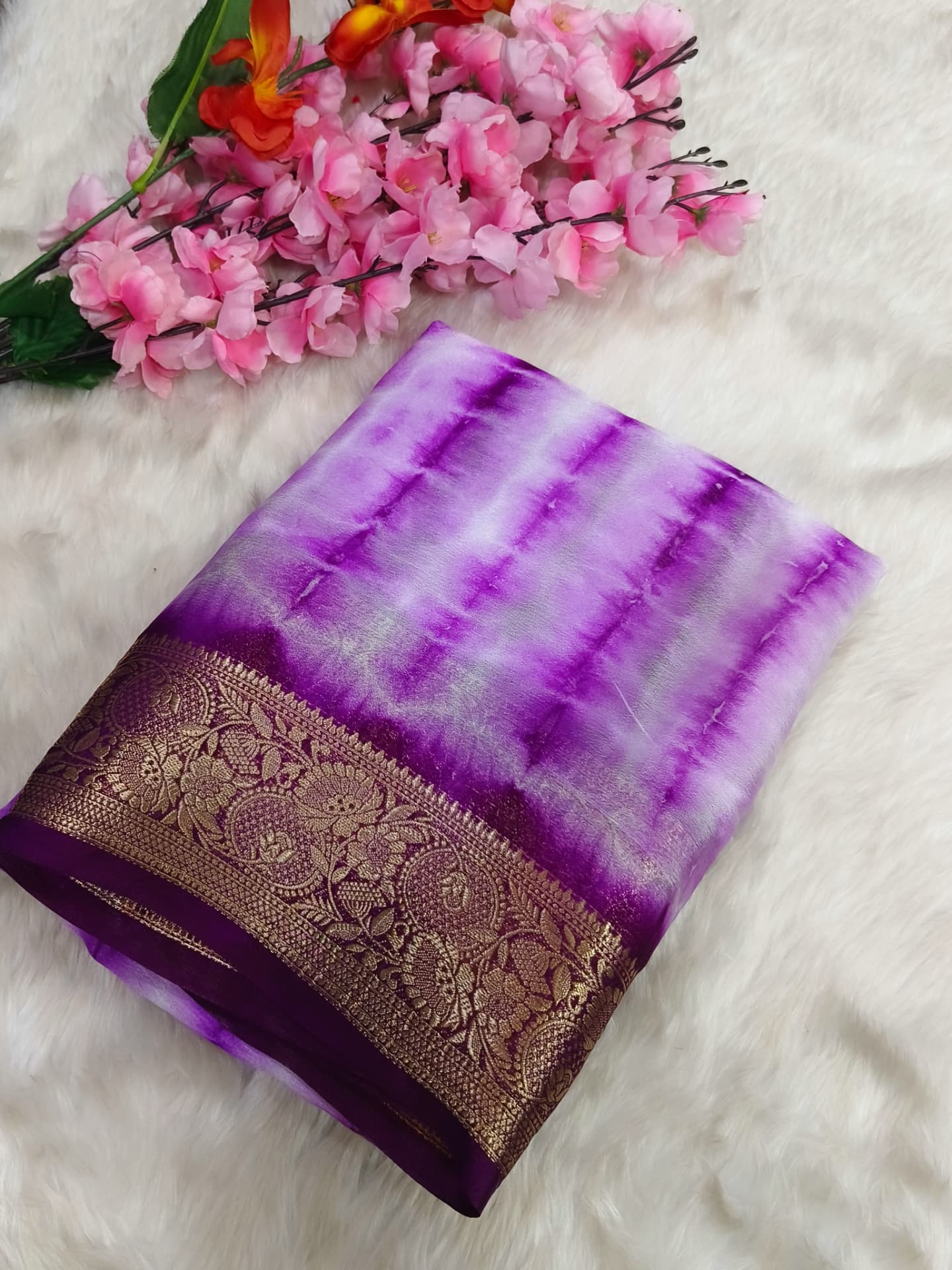Purple with wine semi Mysore crepe Georgette saree