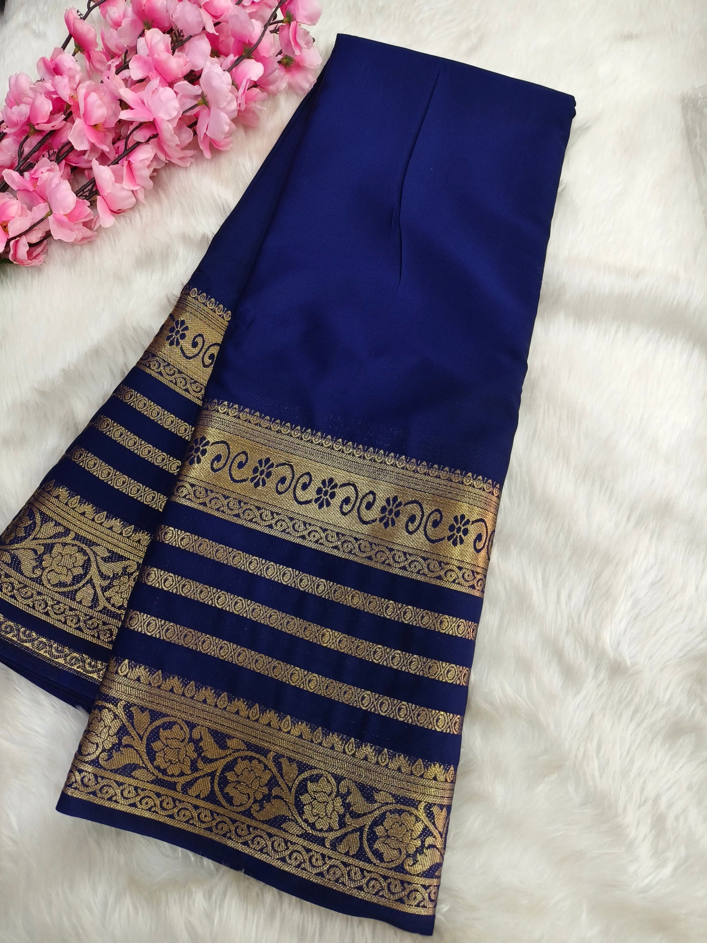 Navy Blue semi Mysore crepe silk saree