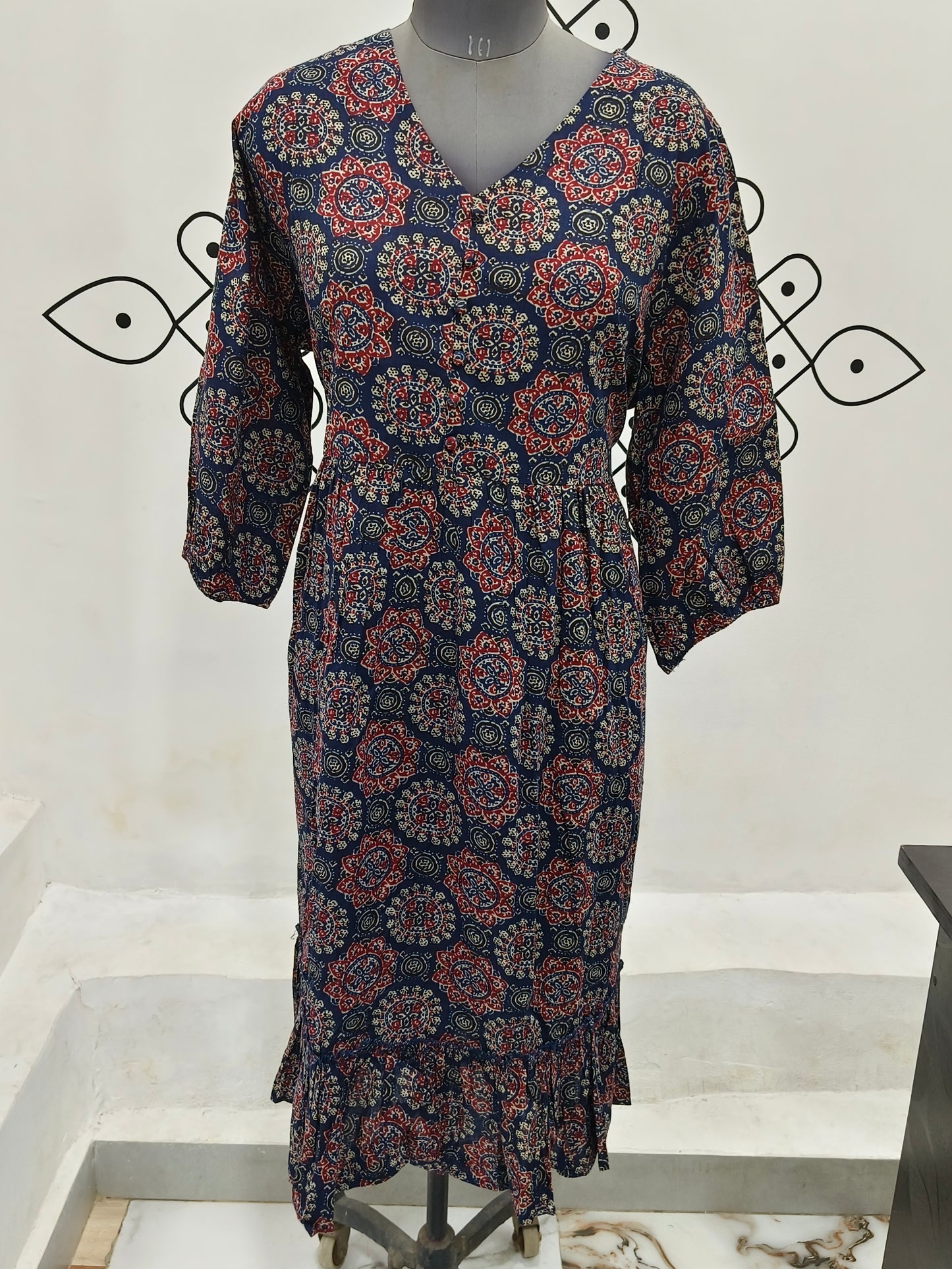 Navy Blue pure cotton Anarkali Top