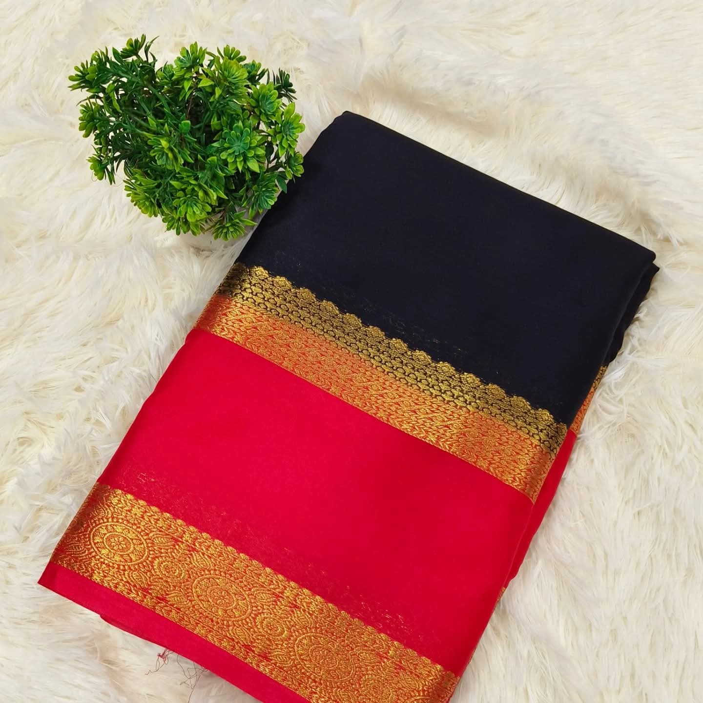 Black SEMI MYSORE CREPE SILK