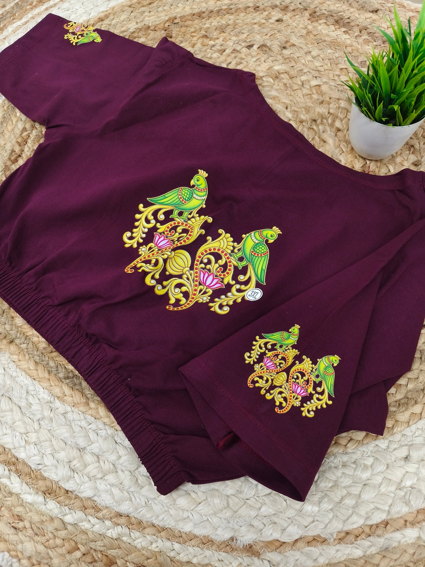 Wine Stretchable blouse with unique printed design