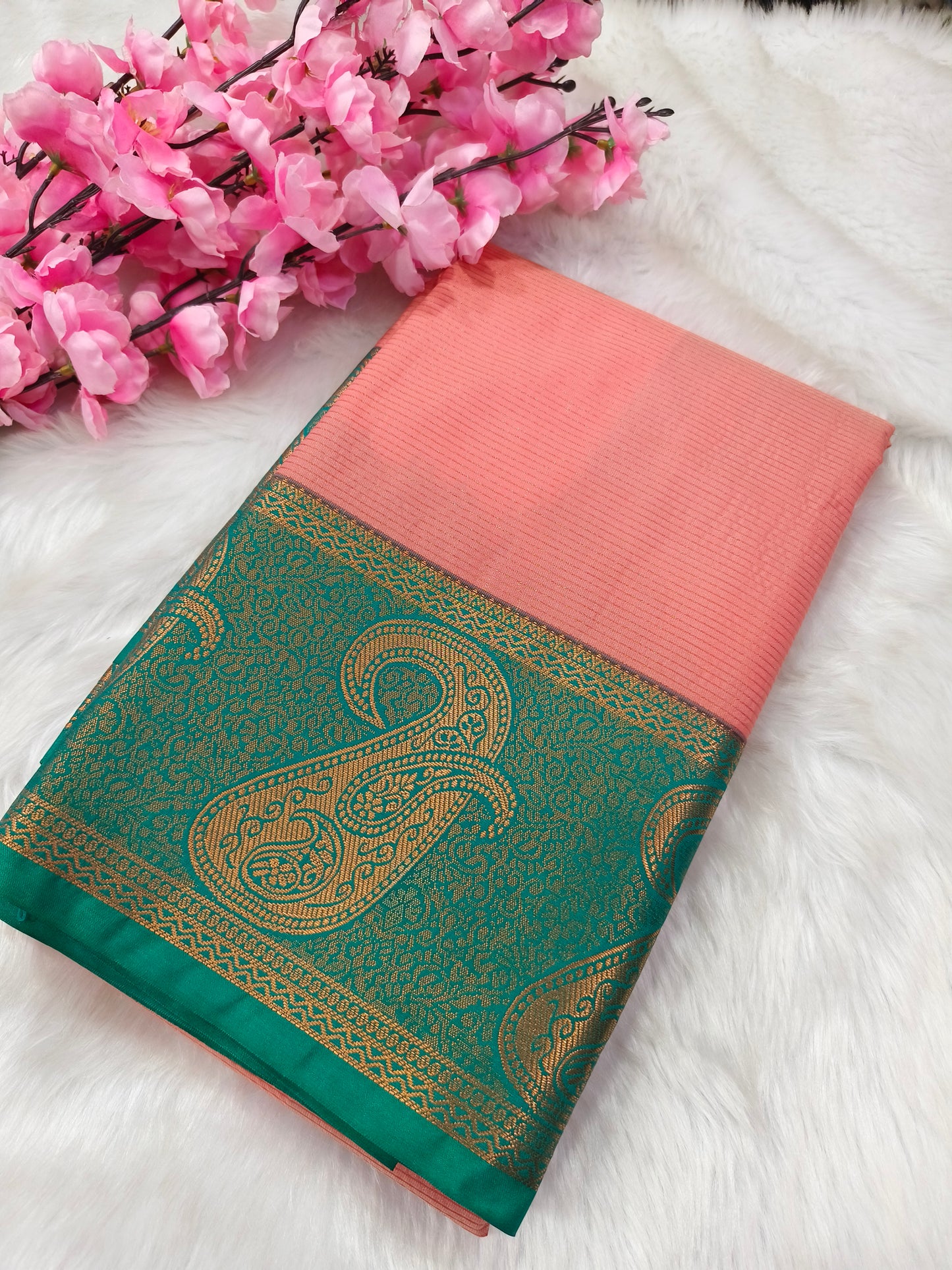 Peach Lavender kanjivaram silk saree