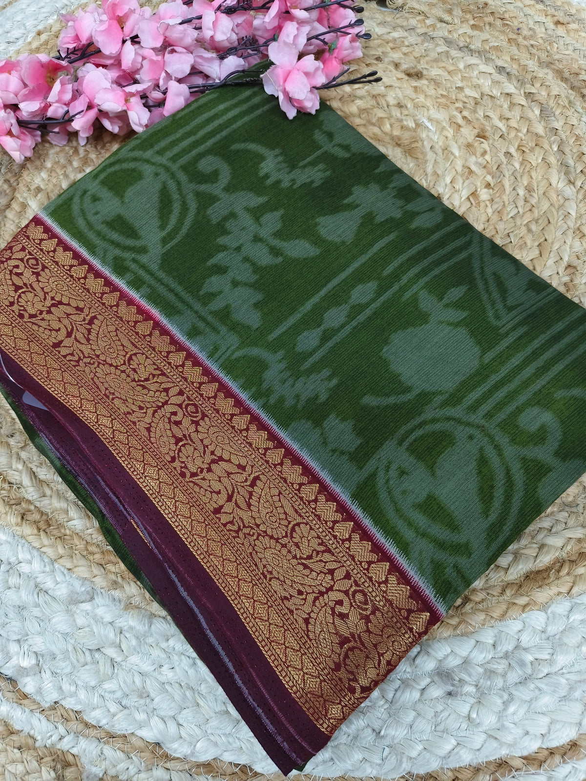 Green With Wine Elegant Viscose silk Saree