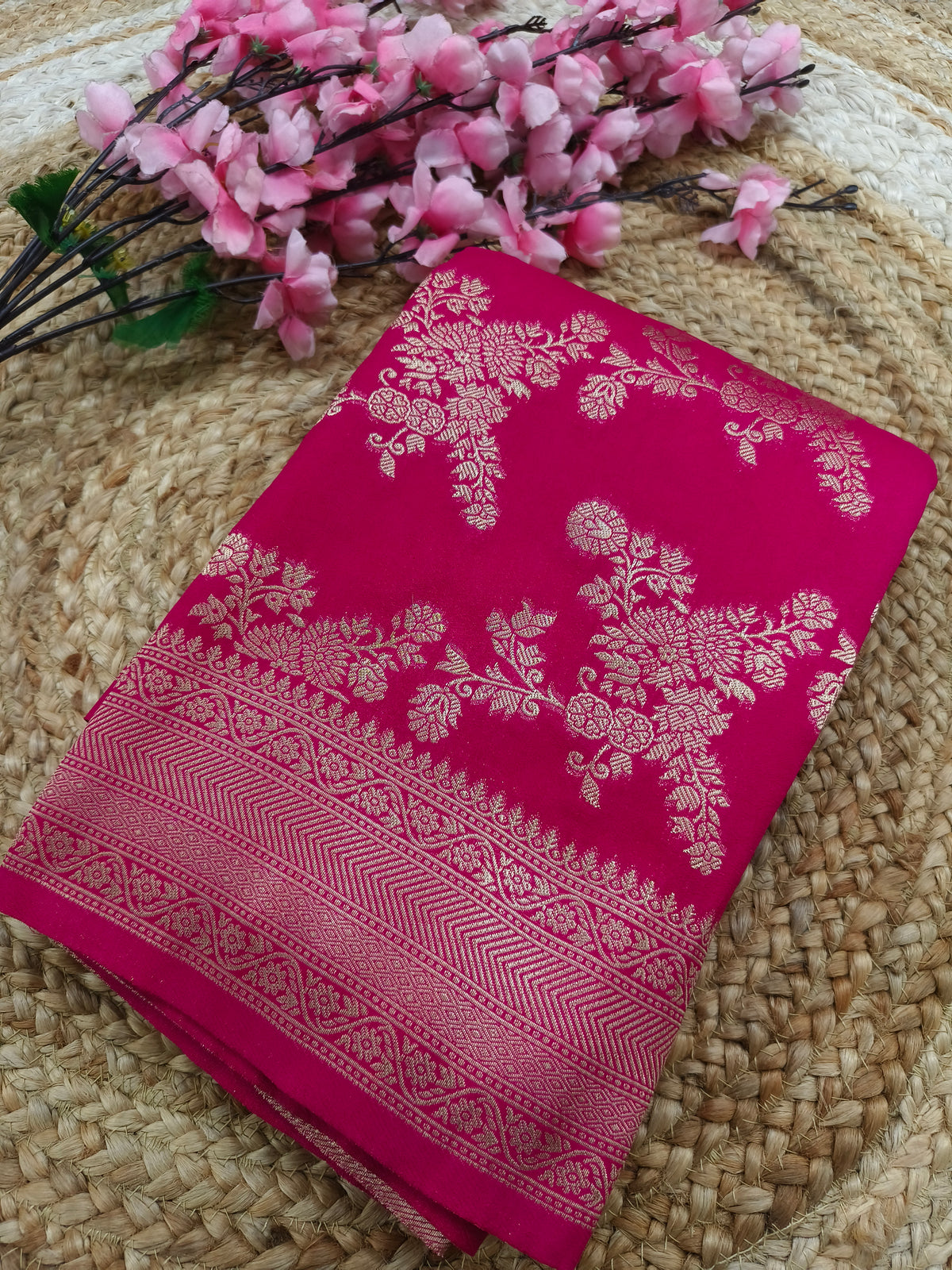 Pink Georgette silk saree