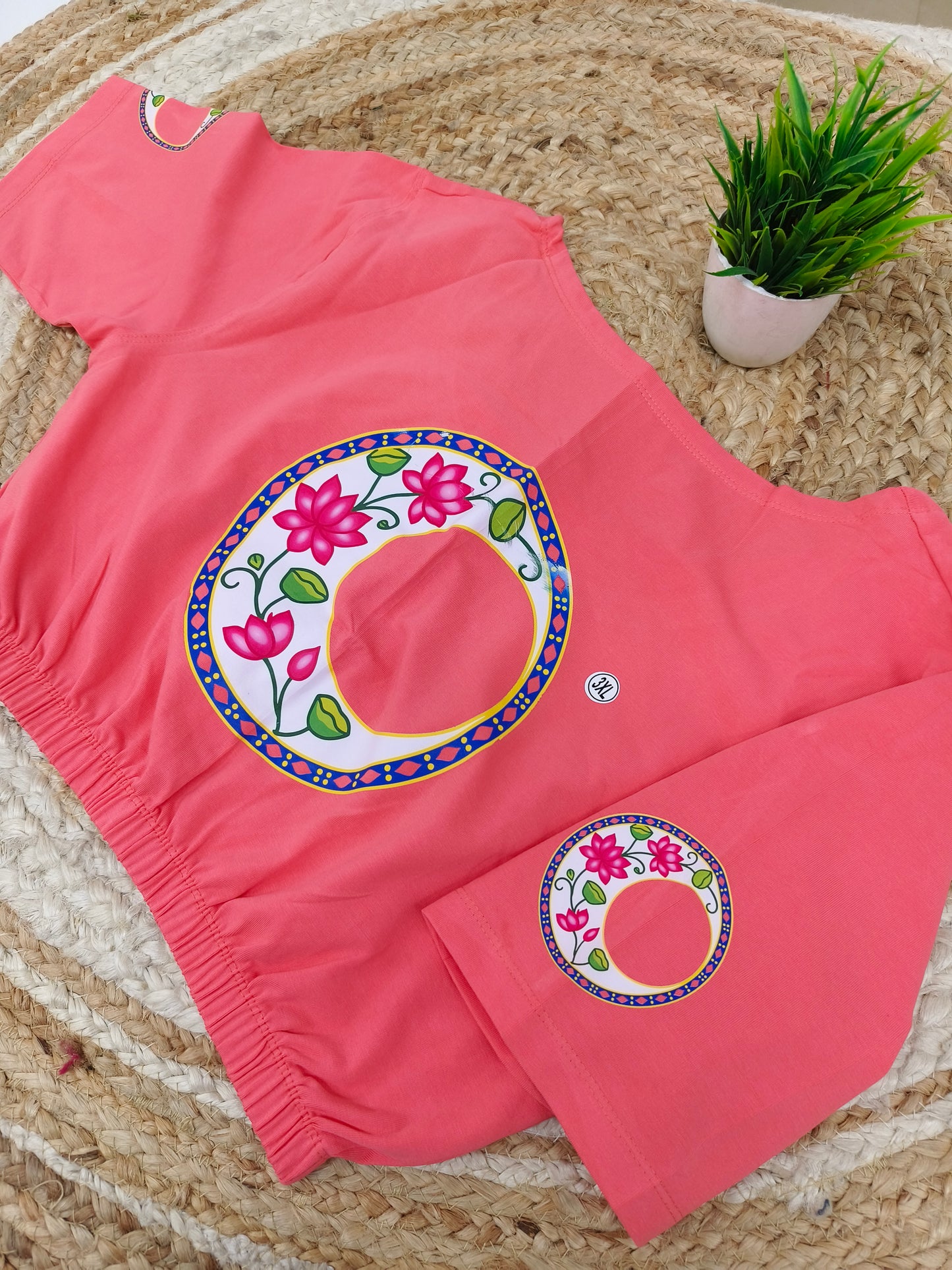 Peach Stretchable blouse with unique printed design