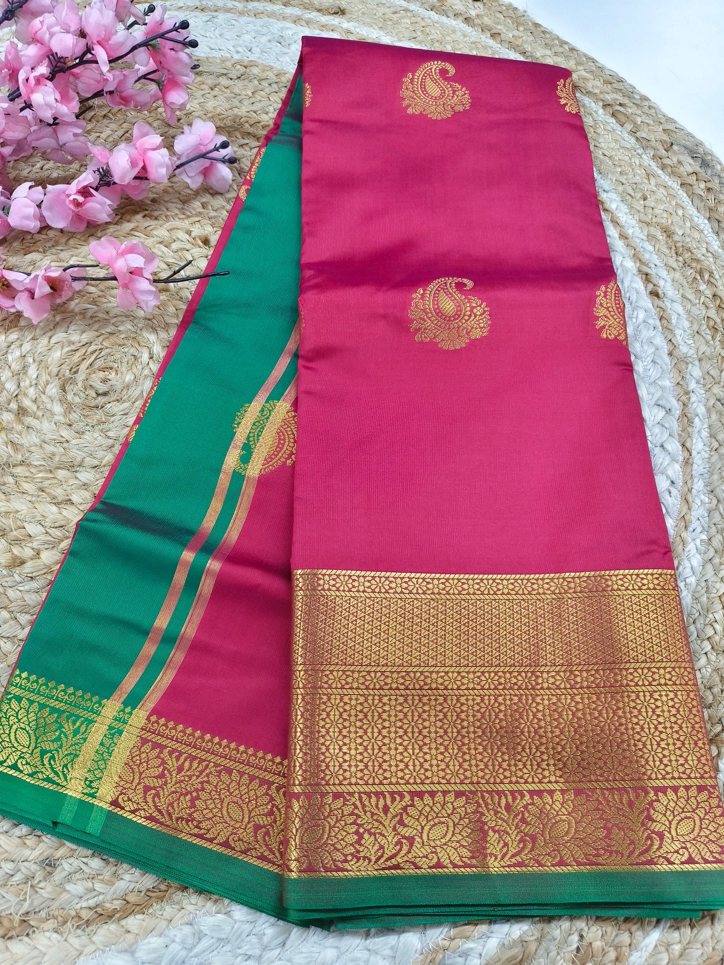 Pinkish Red Semi kanchi silk saree